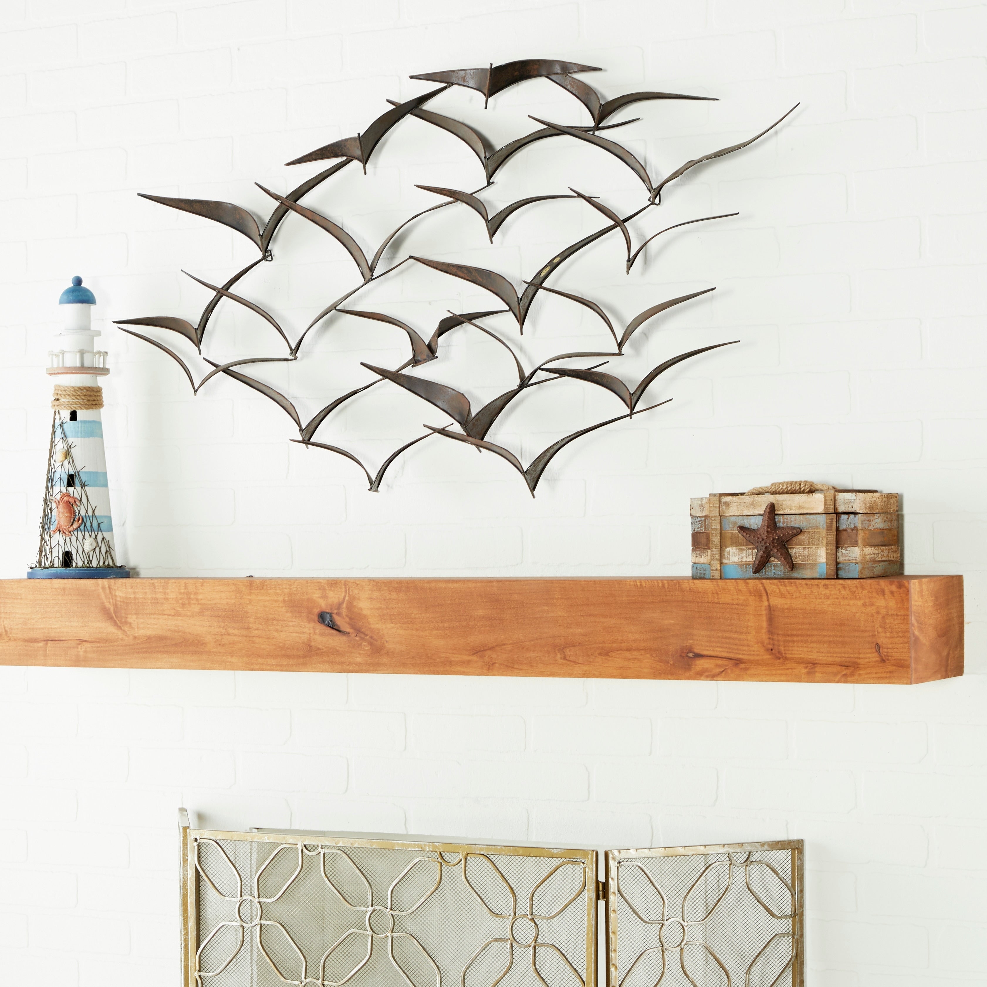 Benzara Metal Flock of Flying Birds Wall Decor, Black