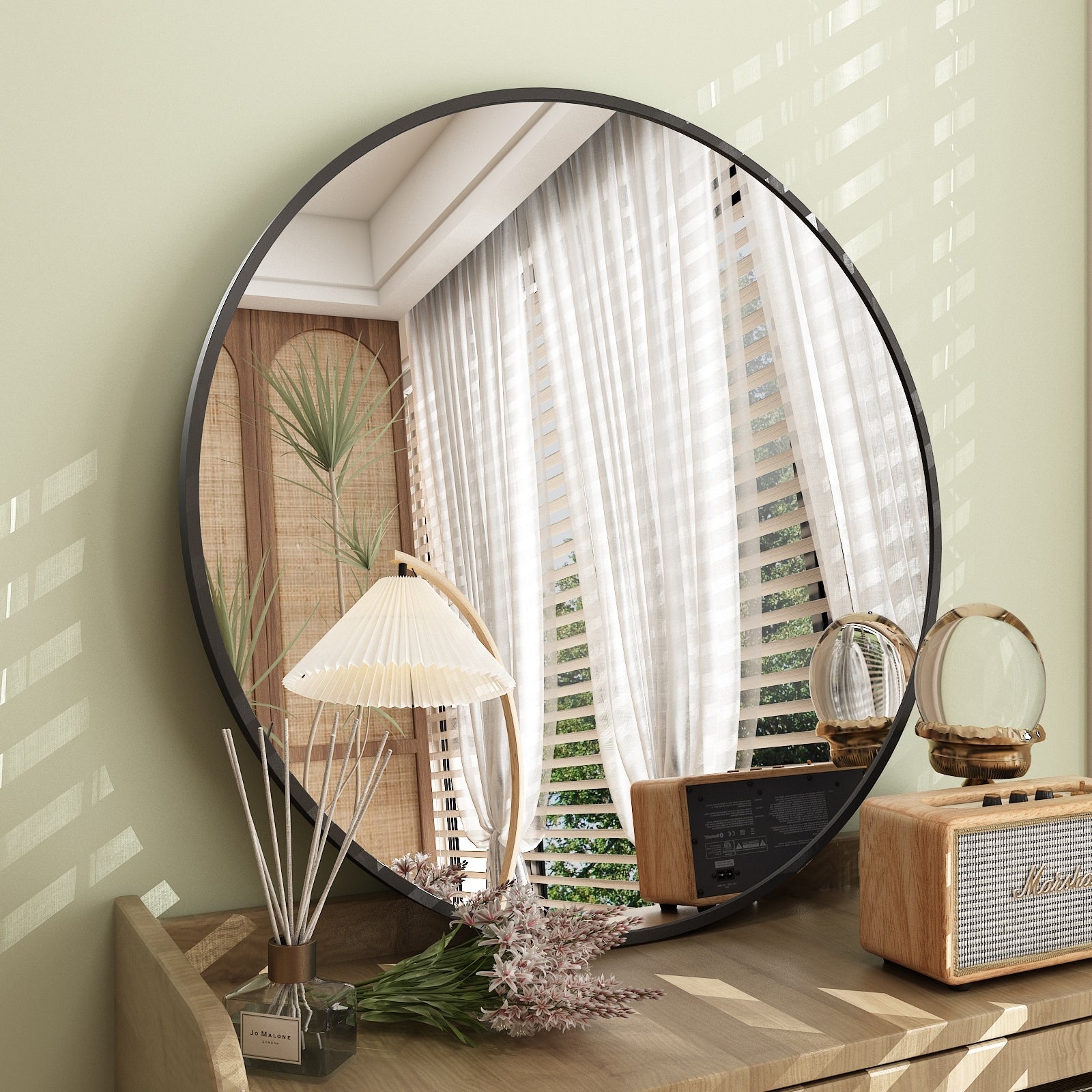 Full Size Round Bathroom Vanity Wall Mirror with Metal Frame