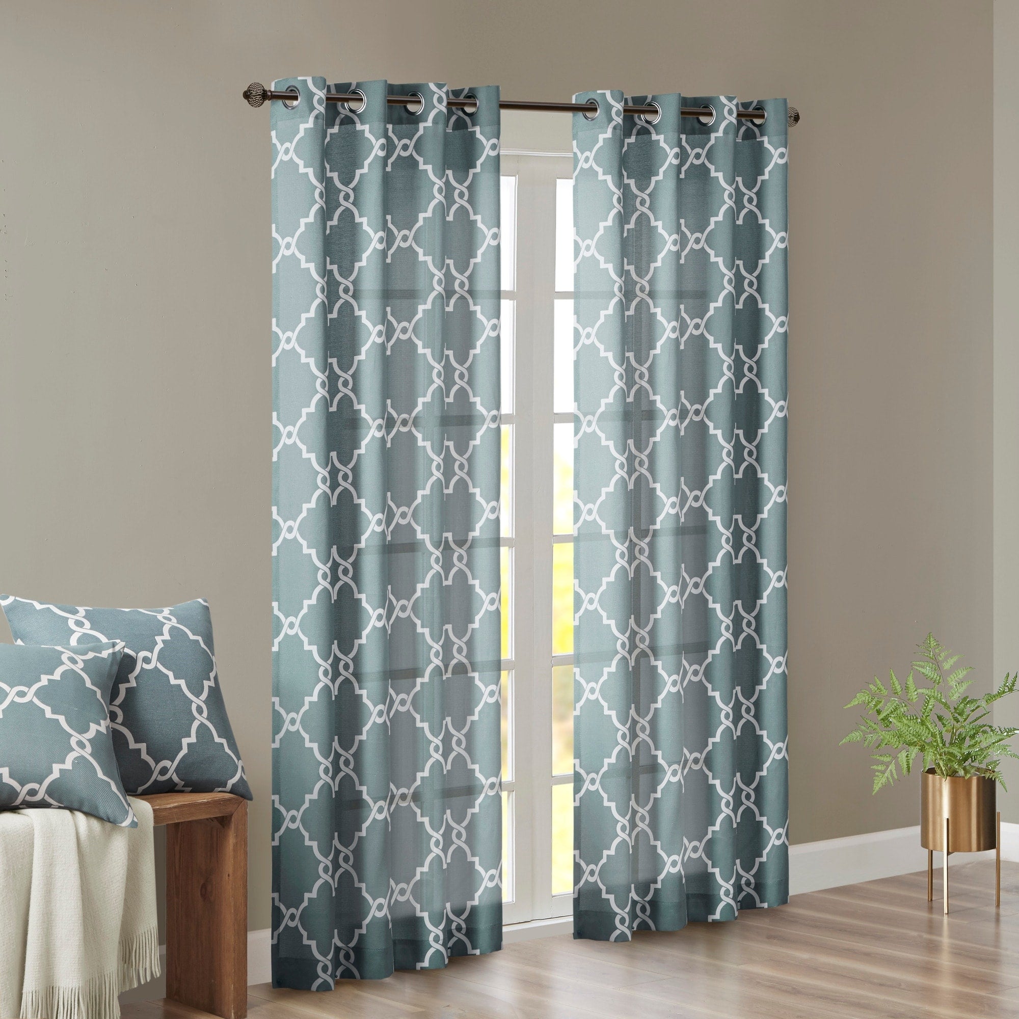 Madison Park Westmont Fretwork Print Grommet Top Window Single Curtain Panel