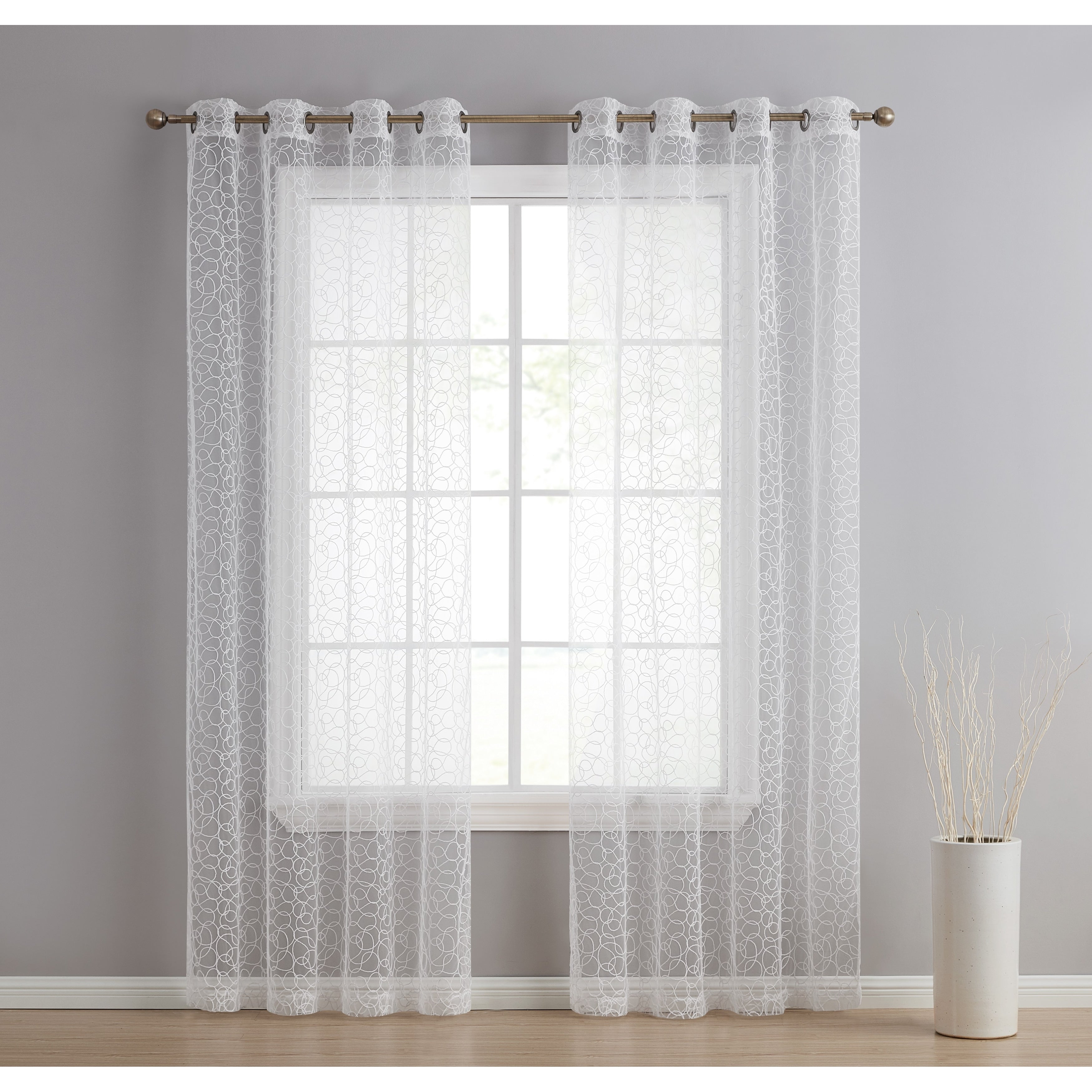 HLC.me Audrey Embroidered Premium Soft Decorative Sheer Voile Light Filtering Grommet Window Curtain Panels - Set of 2