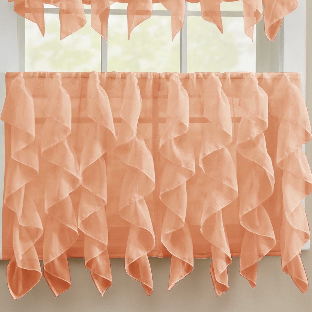 Chic Sheer Voile Vertical Ruffled Tier Window Curtain Valance and Tier