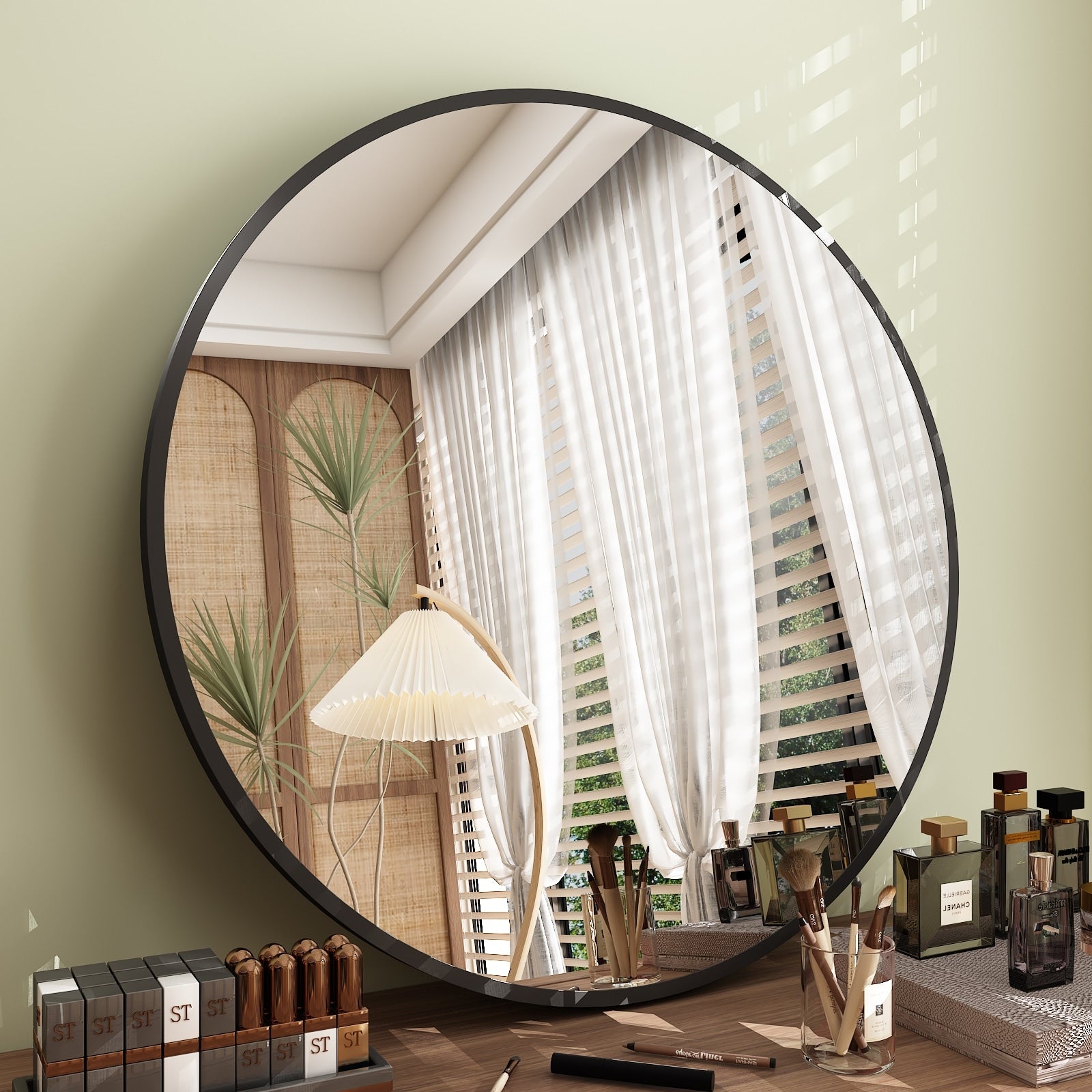 Full Size Round Bathroom Vanity Wall Mirror with Metal Frame