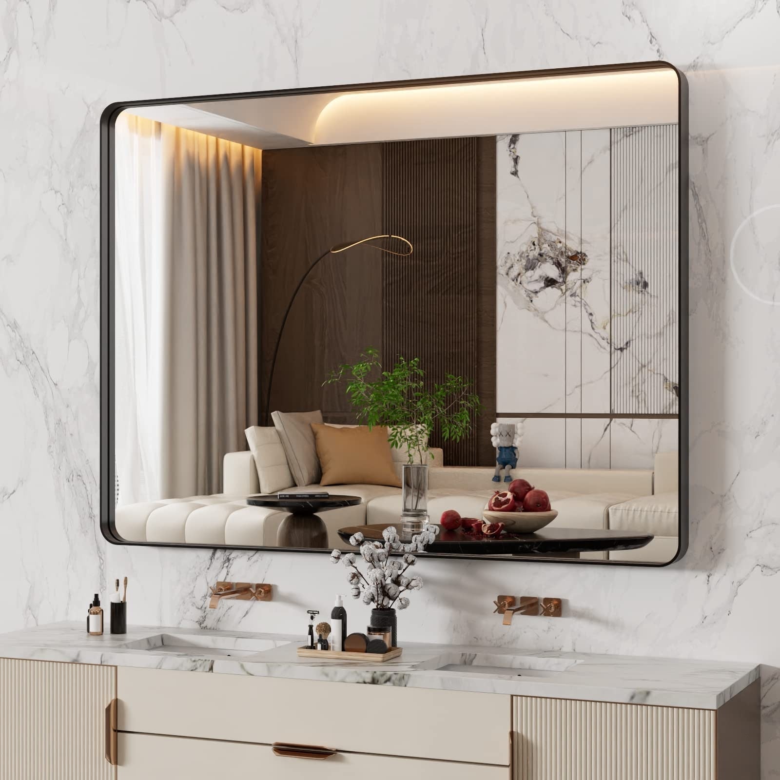 Apmir Metal Frame Tempered Glass Bathroom Vanity Mirror for Wall, Cloakroom, Bedroom