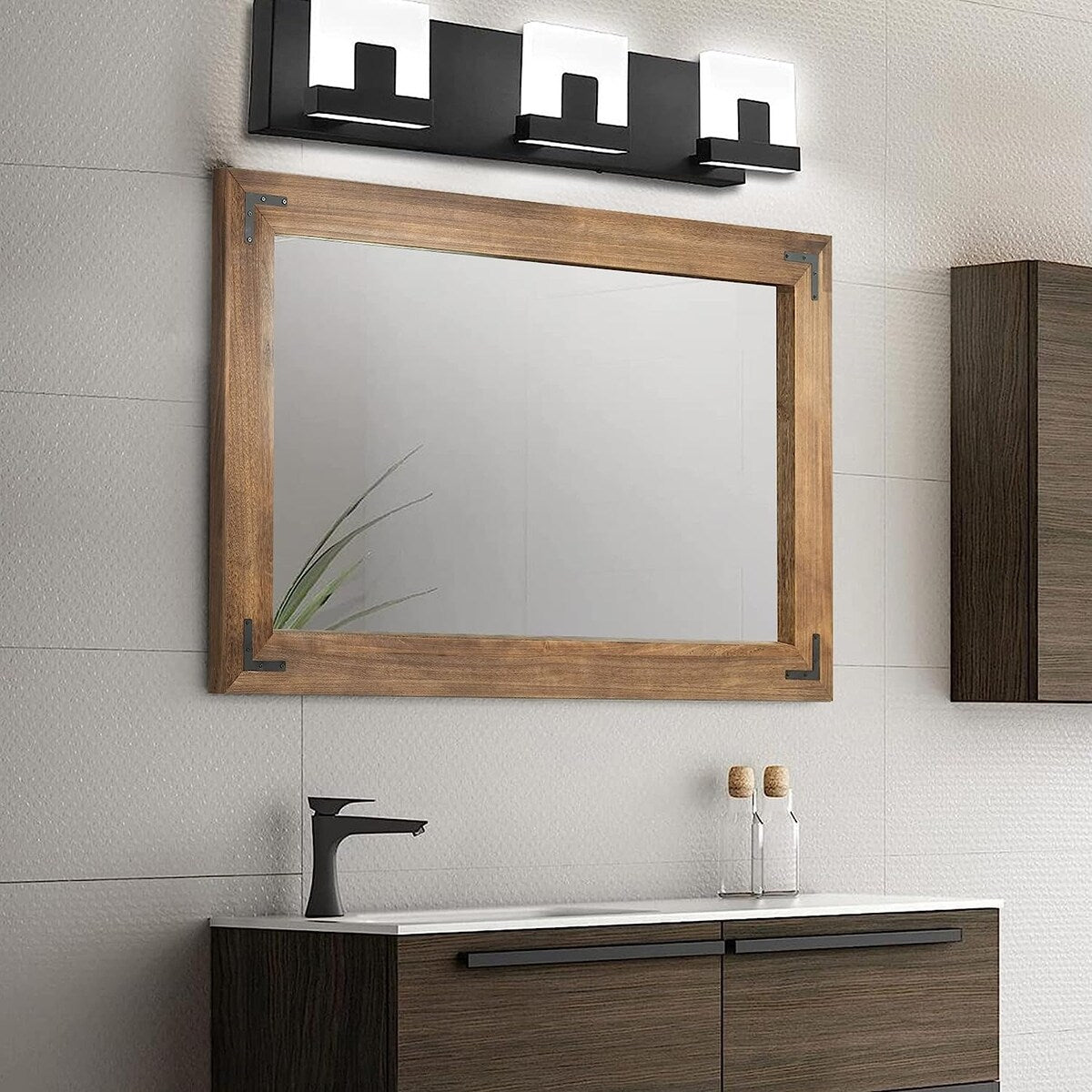 Rustic Wooden Framed Wall Mirror, Natural Wood Bathroom Vanity Mirror