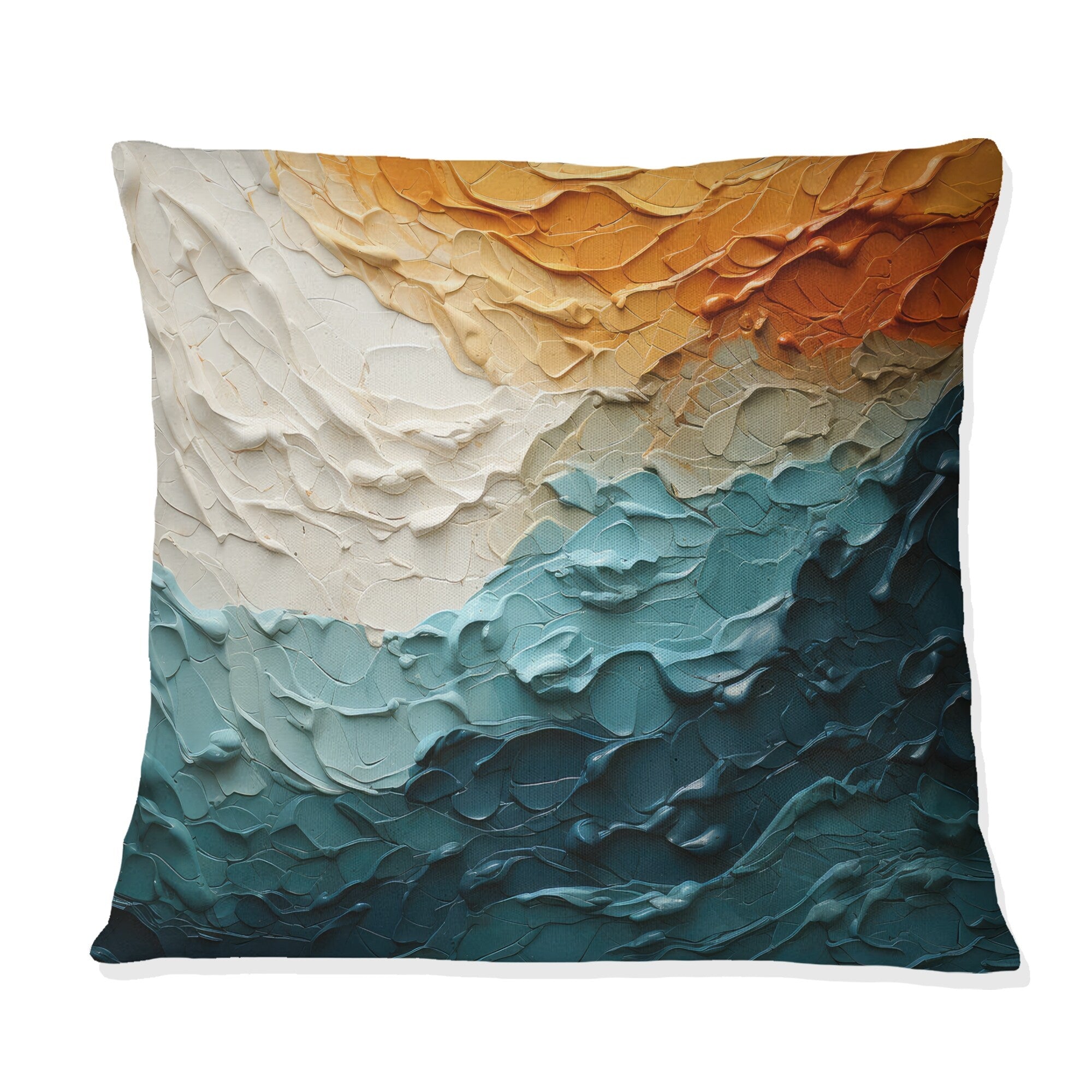 Designart Teal Orange Ocean Coastal Essence Collage Modern Printed Throw Pillow