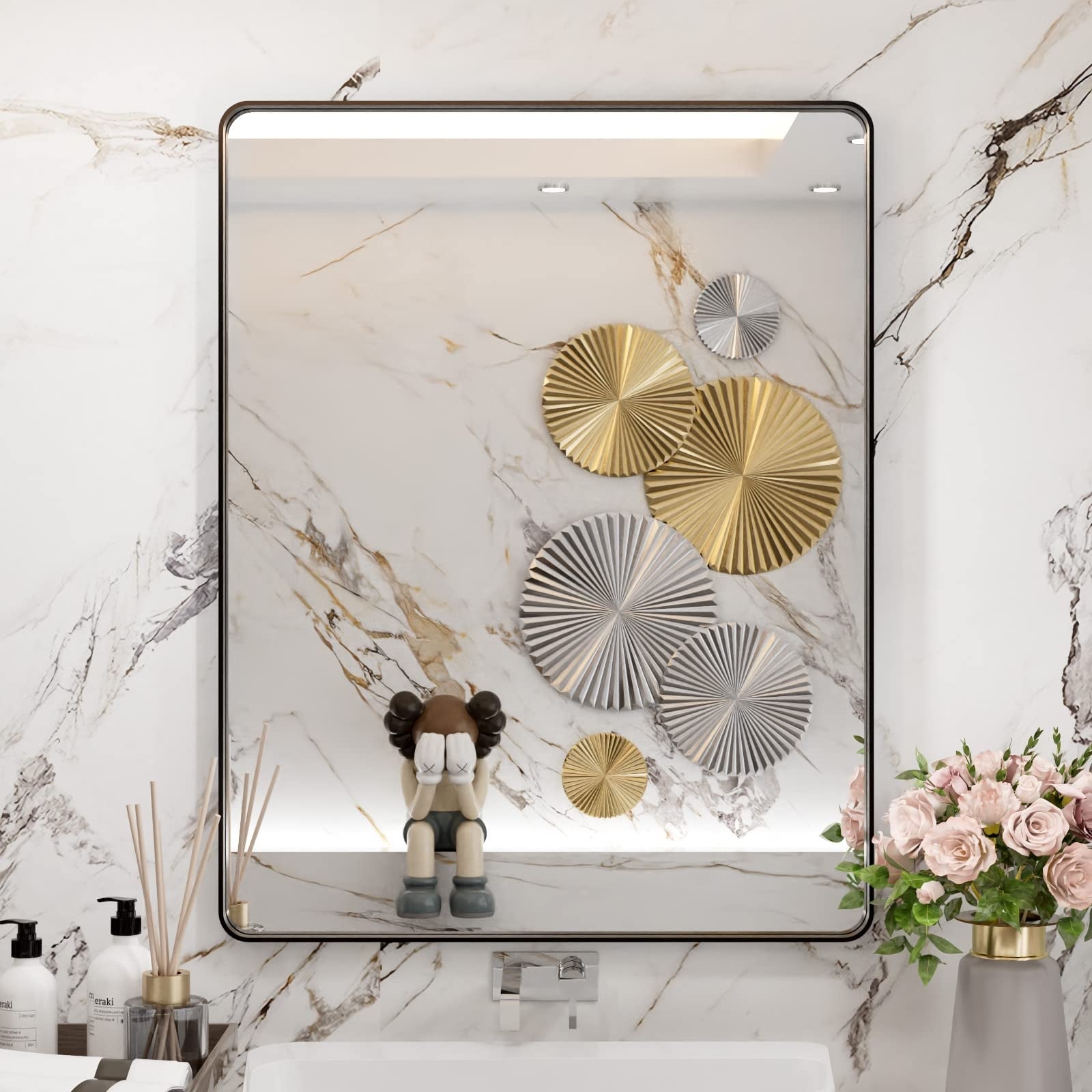 Apmir Metal Frame Tempered Glass Bathroom Vanity Mirror for Wall, Cloakroom, Bedroom