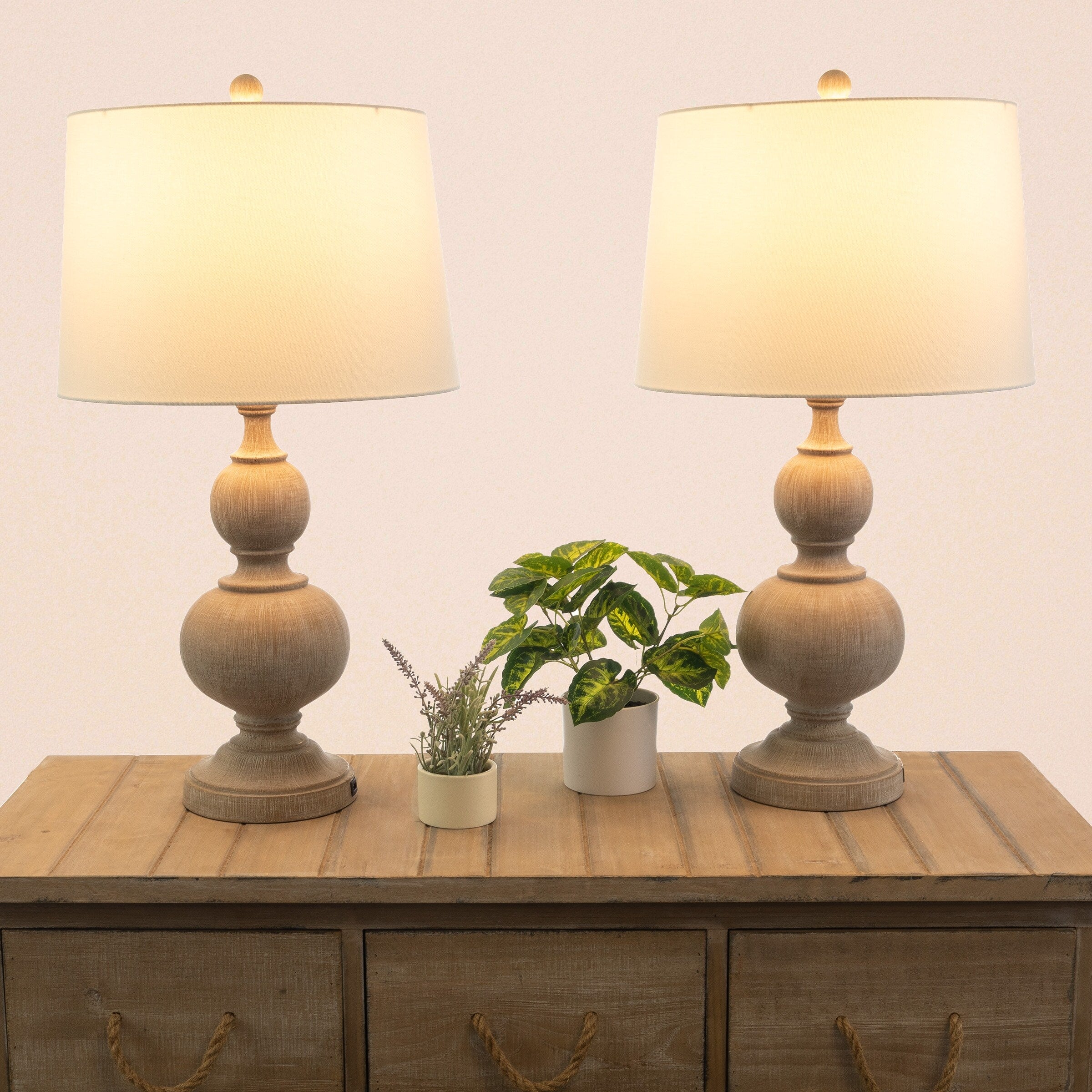 Lavish Home Table Lamps Set with USB Ports