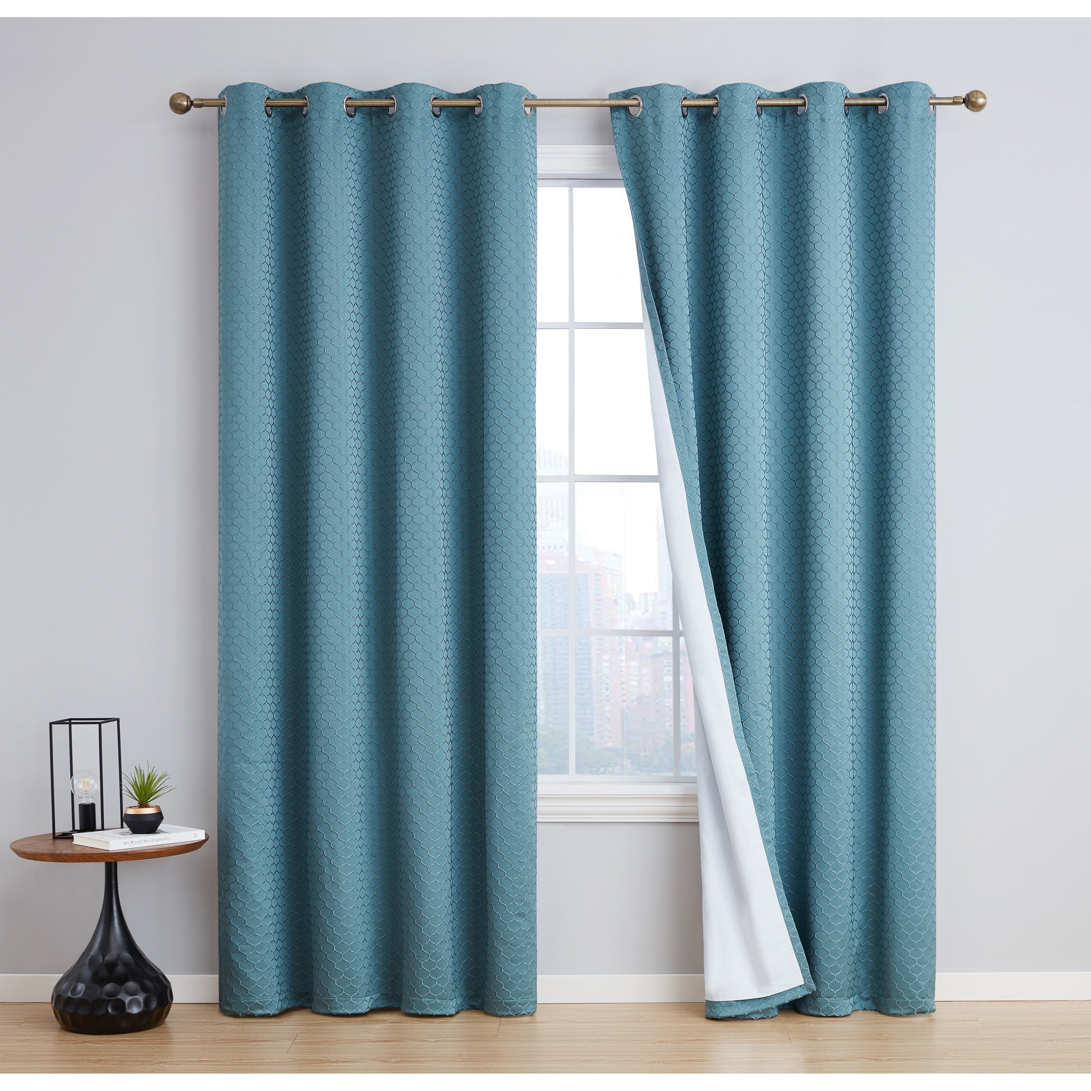 HLC.me Sienna Pattern 100% Complete Blackout Thermal Insulated Double Layer Window Curtain Grommet Panels, Set of 2