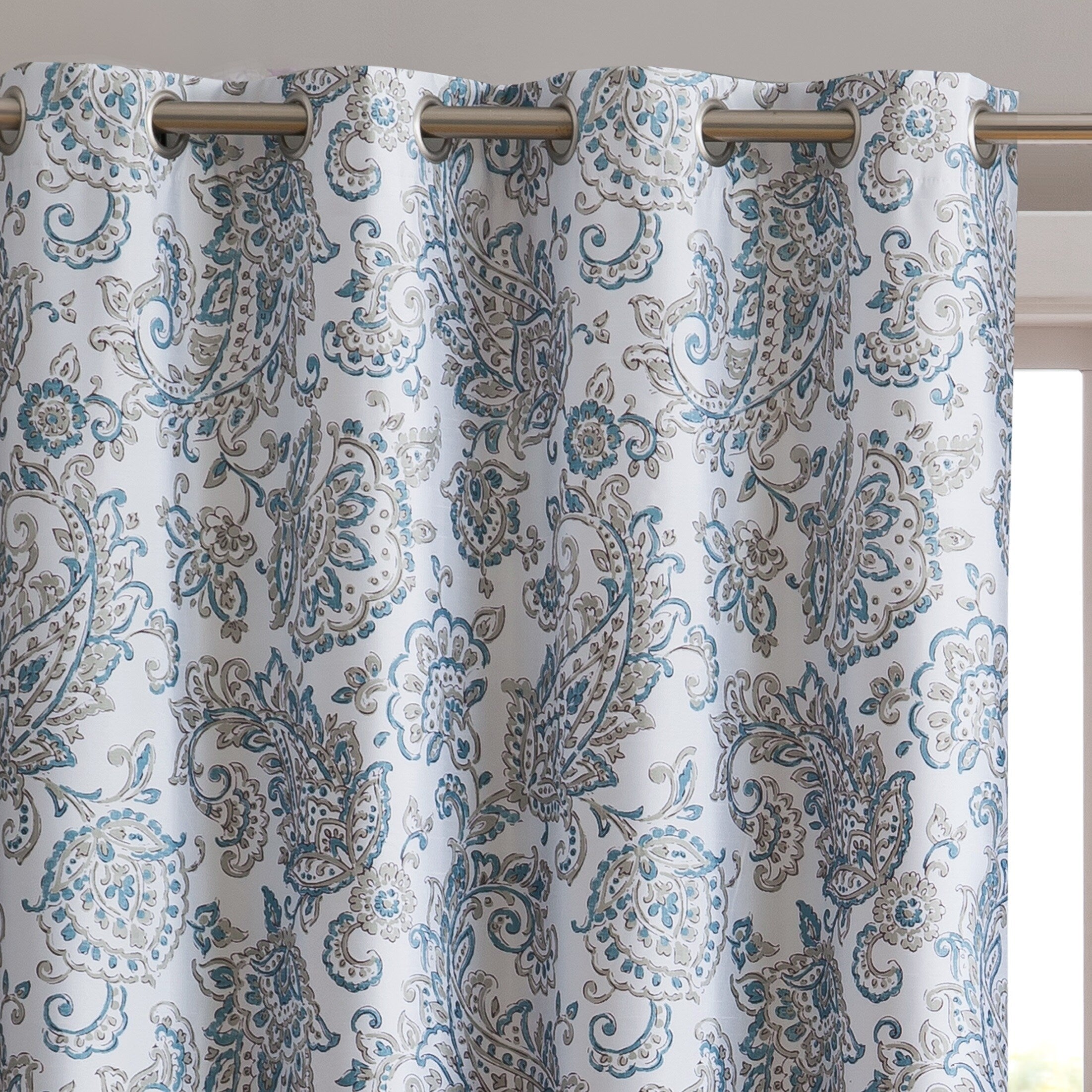 HLC.me Amalfi Paisley Faux Silk 100% Blackout Room Darkening Thermal Energy Efficient Curtain Grommet Panels, 2 Panels