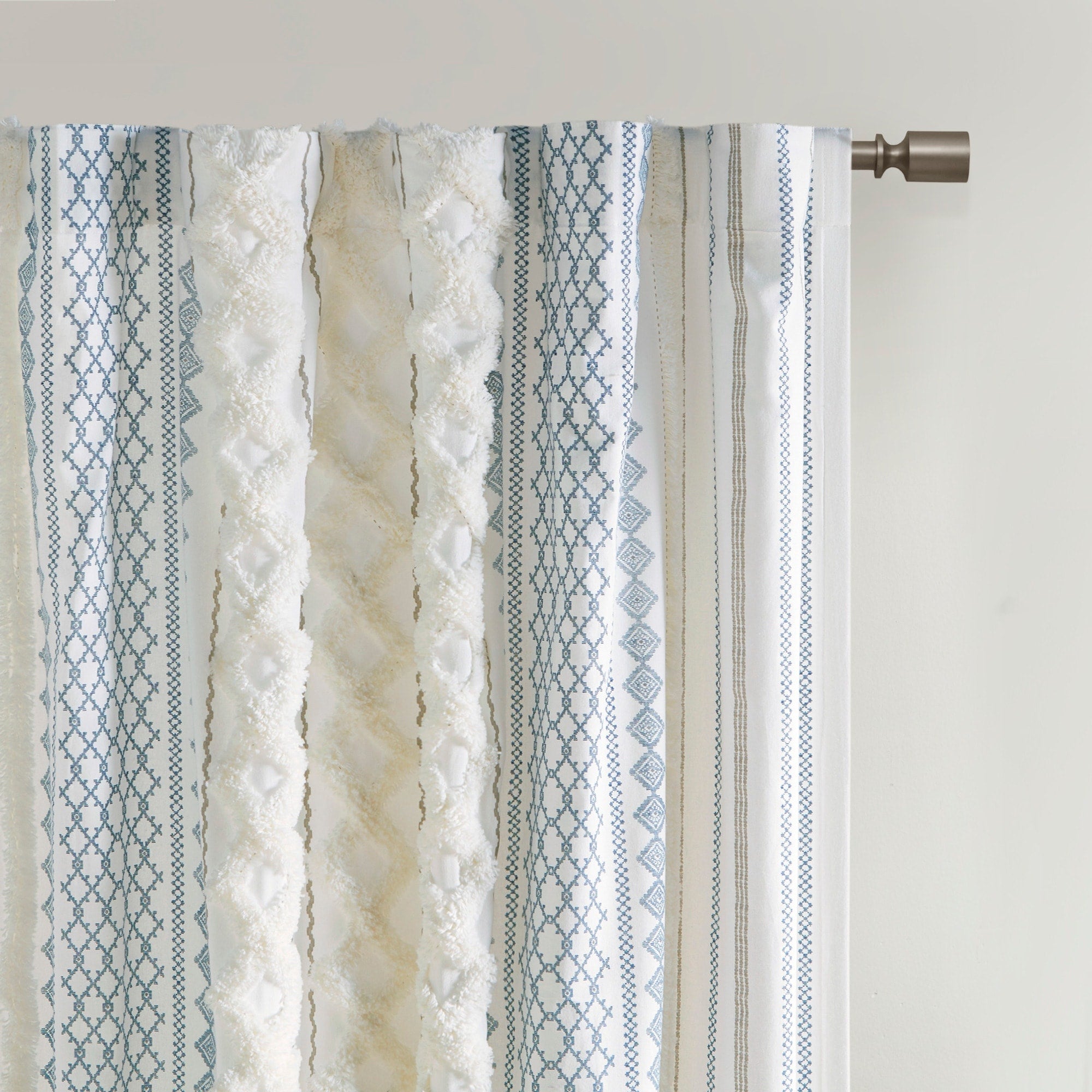 INK+IVY Imani Cotton Printed Curtain Panel with Chenille Stripe and Lining