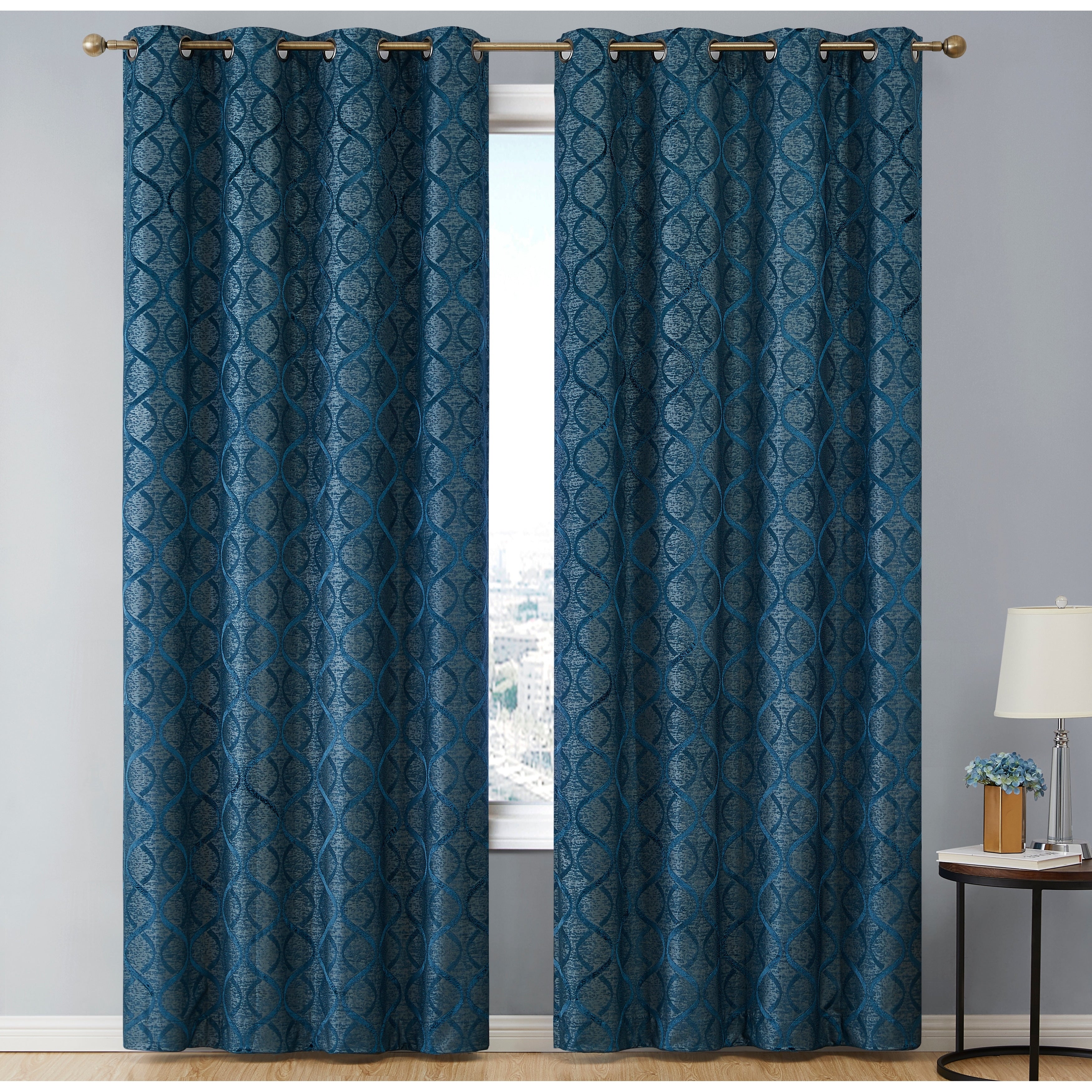 HLC.me Lattice Flocked 100% Complete Blackout Thermal Insulated Window Curtain Grommet Panels - Set of 2