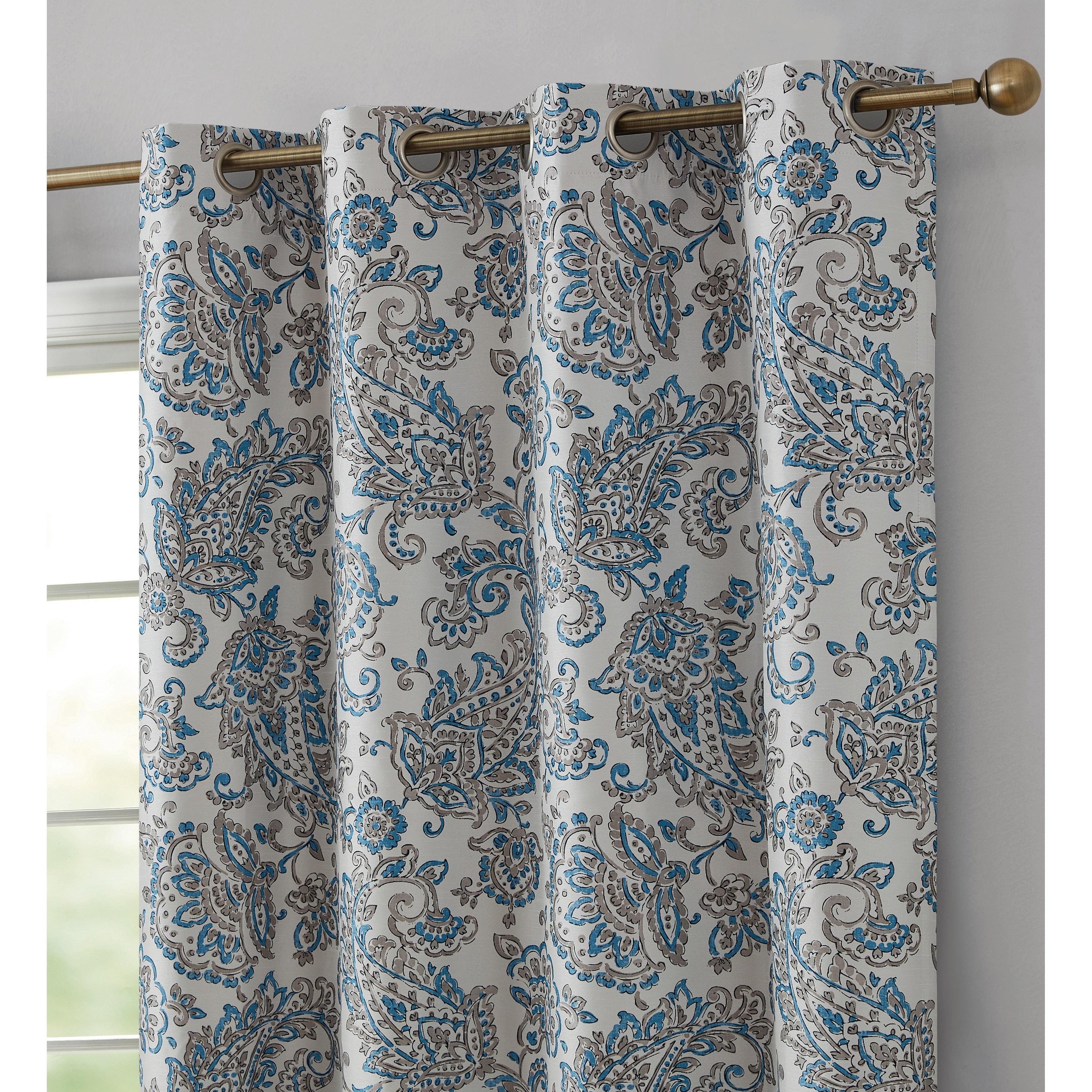 HLC.me Amalfi Paisley Faux Silk 100% Blackout Room Darkening Thermal Energy Efficient Curtain Grommet Panels, 2 Panels