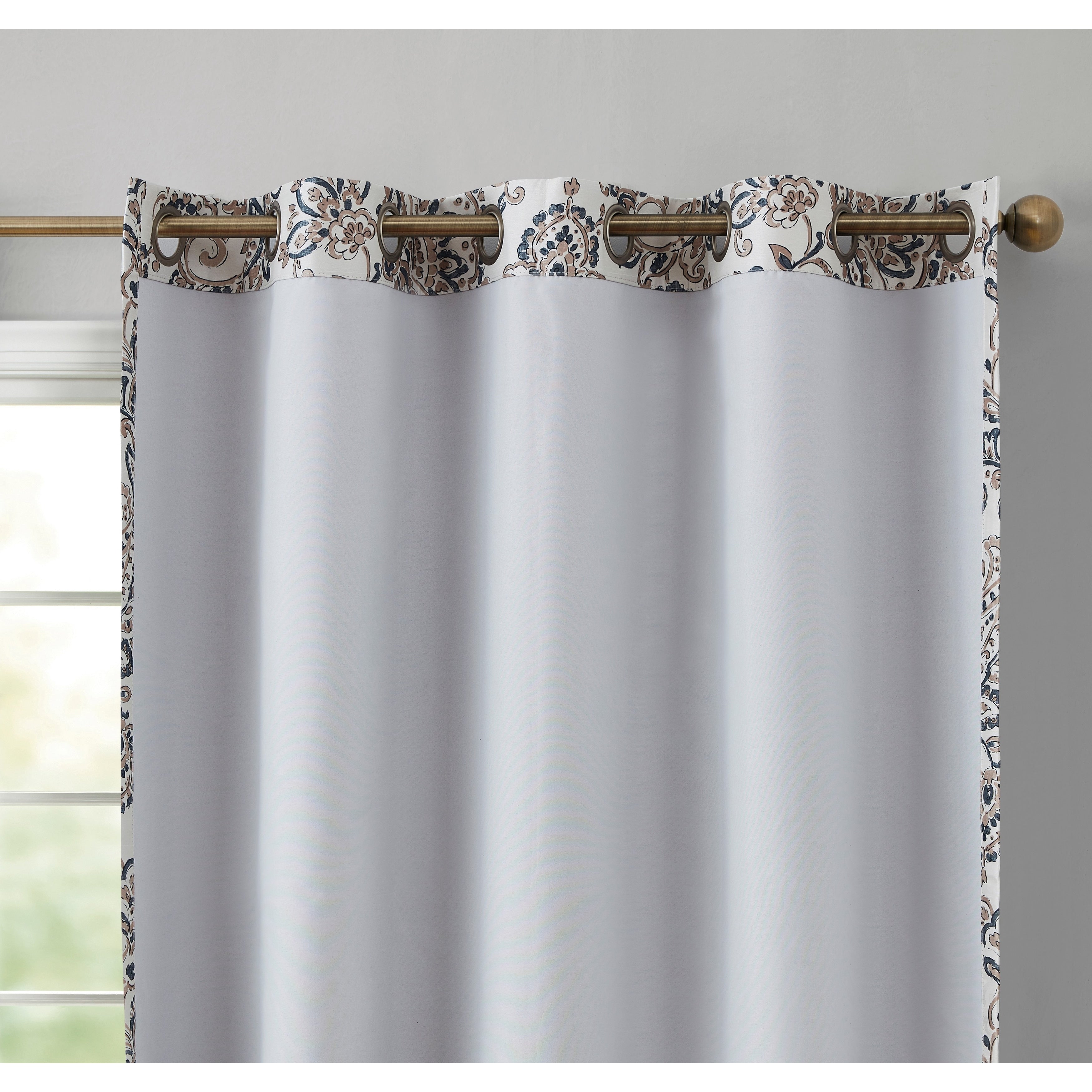 HLC.me Amalfi Paisley Faux Silk 100% Blackout Room Darkening Thermal Energy Efficient Curtain Grommet Panels, 2 Panels