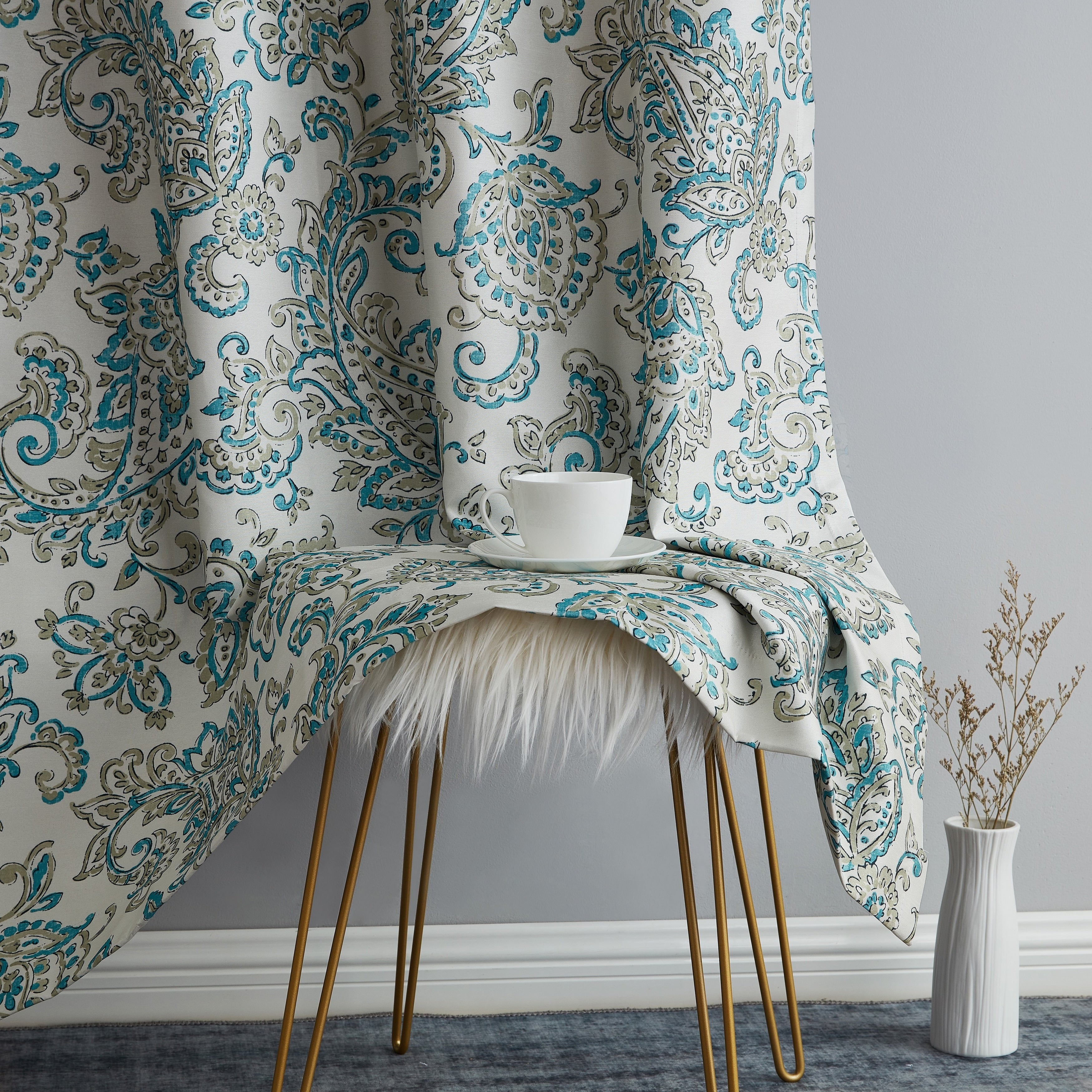 HLC.me Amalfi Paisley Faux Silk 100% Blackout Room Darkening Thermal Energy Efficient Curtain Grommet Panels, 2 Panels