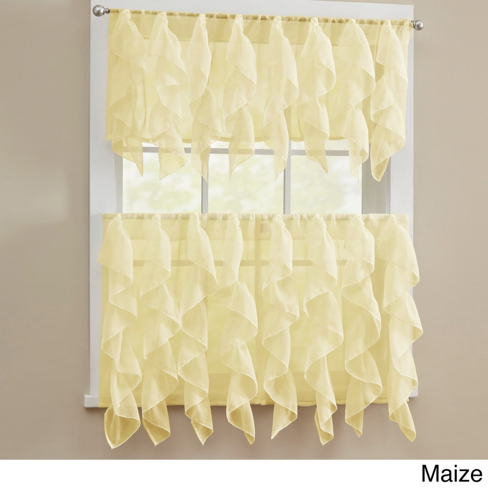 Chic Sheer Voile Vertical Ruffled Tier Window Curtain Valance and Tier