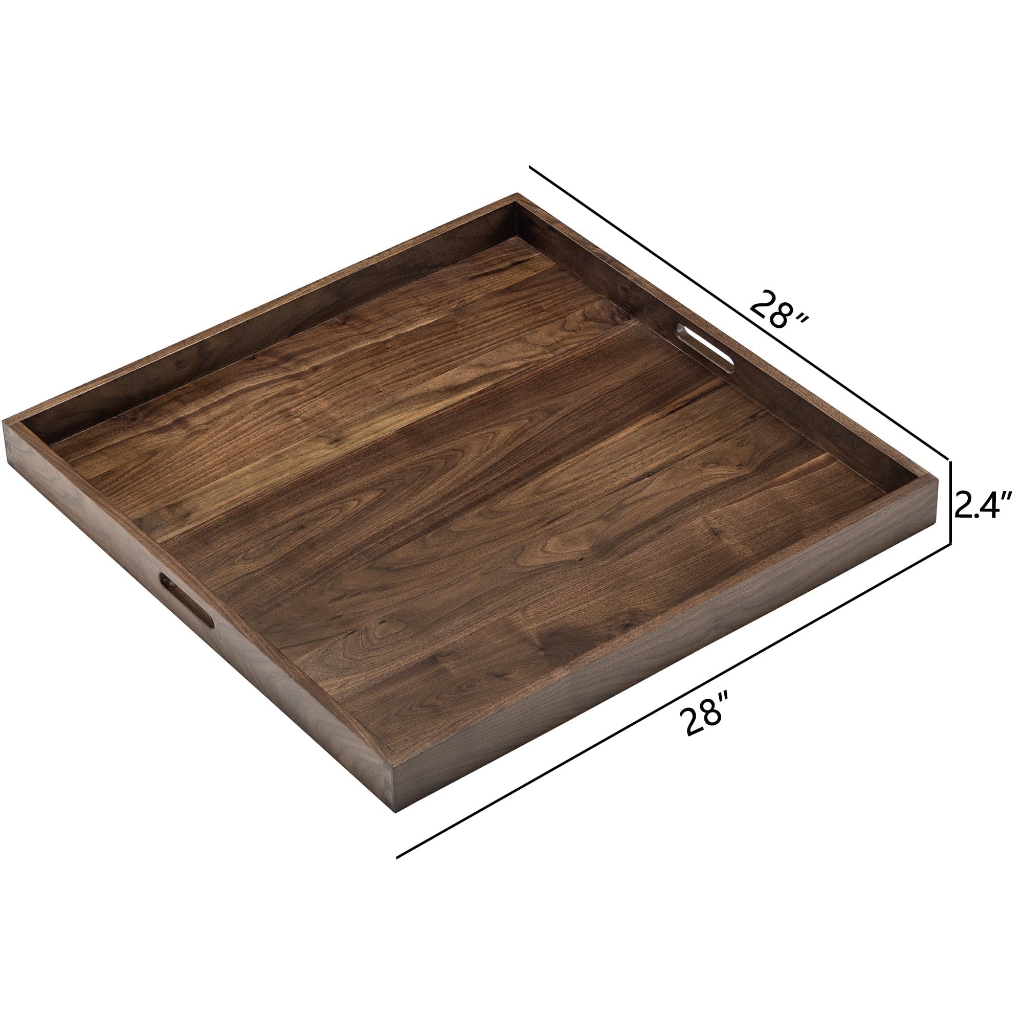 Square Black Walnut Wood Serving Tray Ottoman Tray with Handles