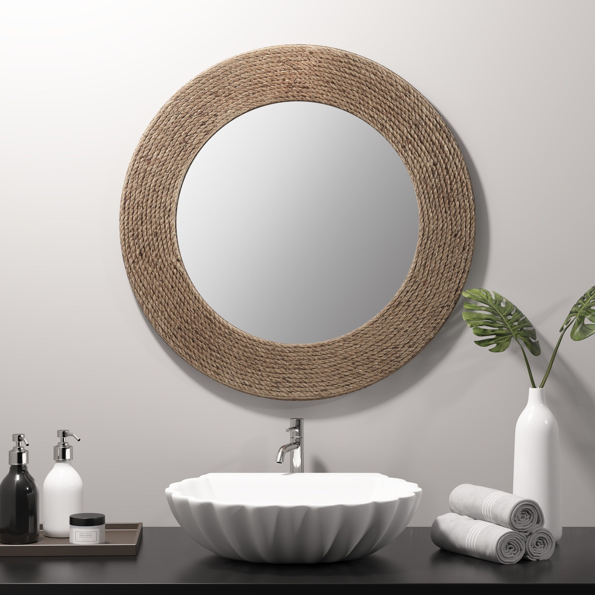 Madison Park Cove Natural Jute Rope Round Wall Mirror 26