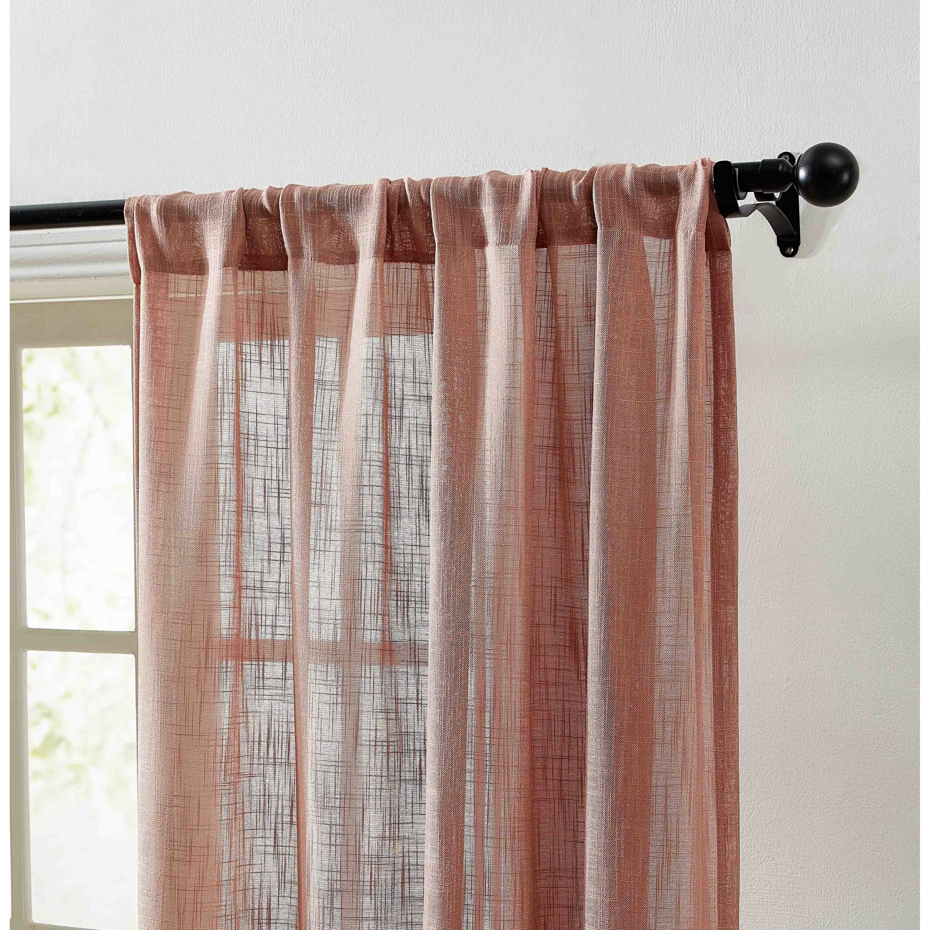 HLC.me Linda Faux Linen Textured Semi Sheer Privacy Sun Light Filtering Window Rod Pocket Curtains Panels, 2 Panel