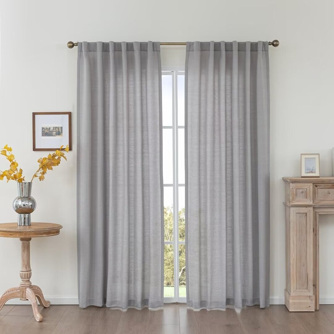 Cotton Blend Light Filtering Textured Back Tab/Rod Pocket Curtain Pair (Set of 2)