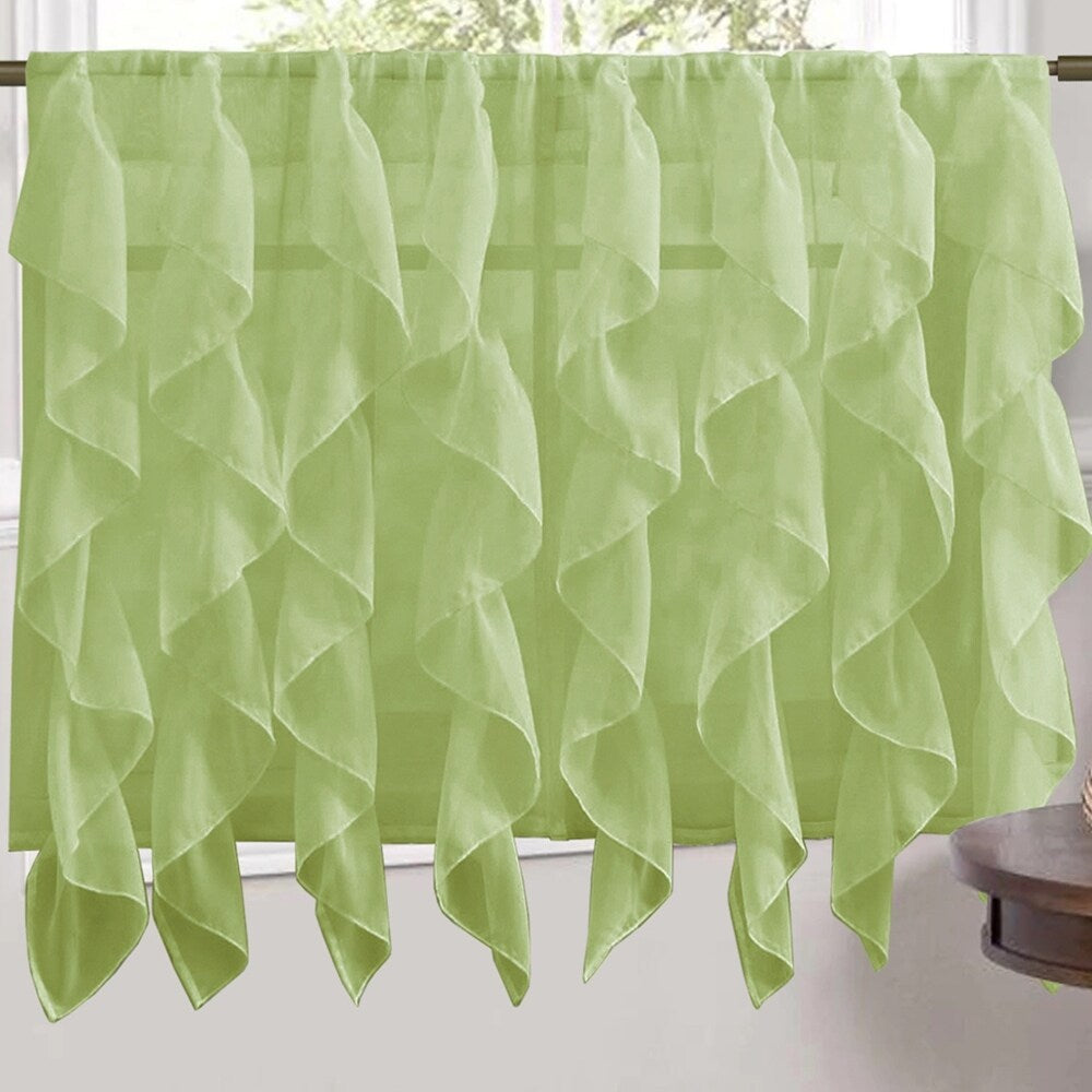 Sweet Home Collection Sage Vertical Ruffled Waterfall Valance and Curtain Tiers