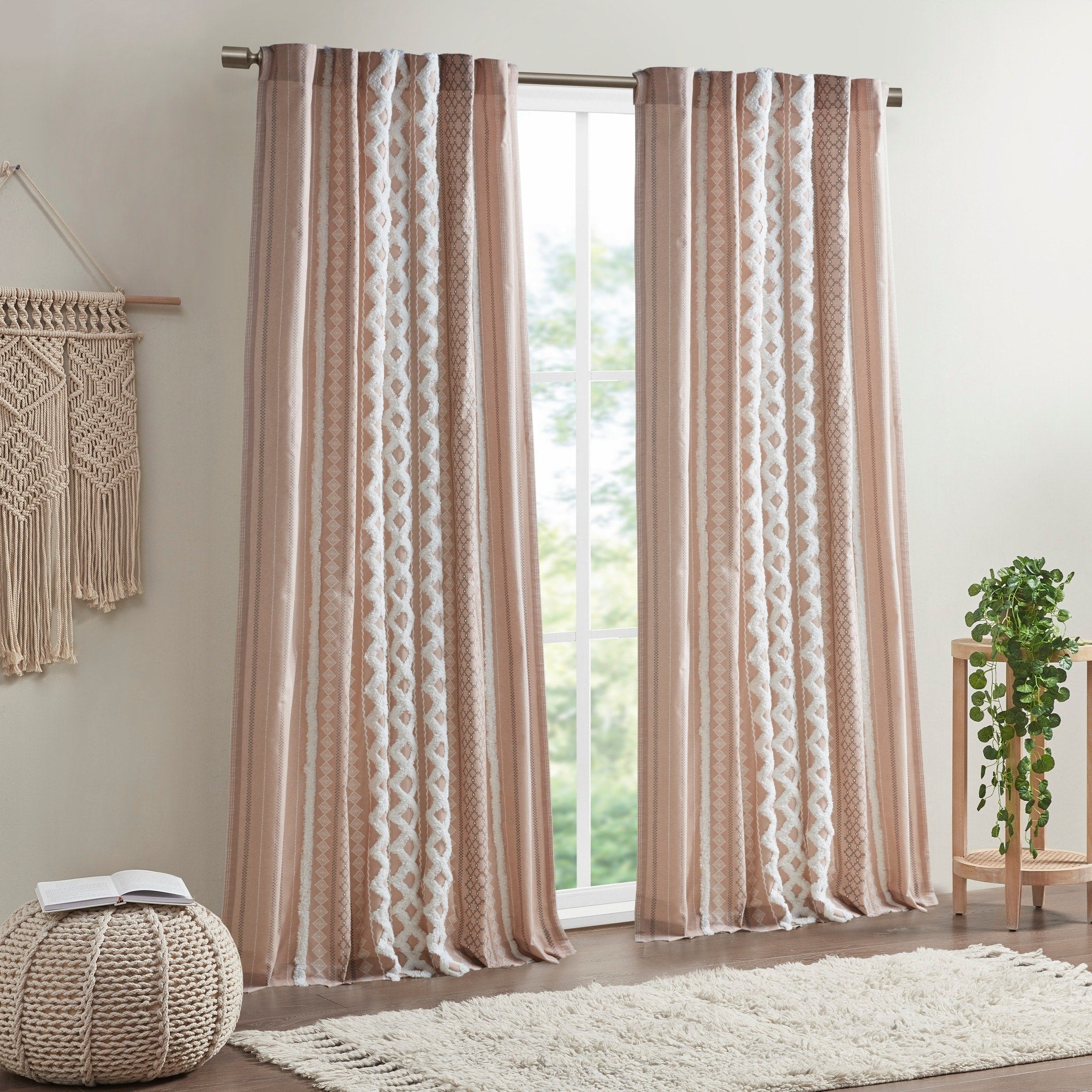 INK+IVY Imani Cotton Printed Curtain Panel with Chenille Stripe and Lining