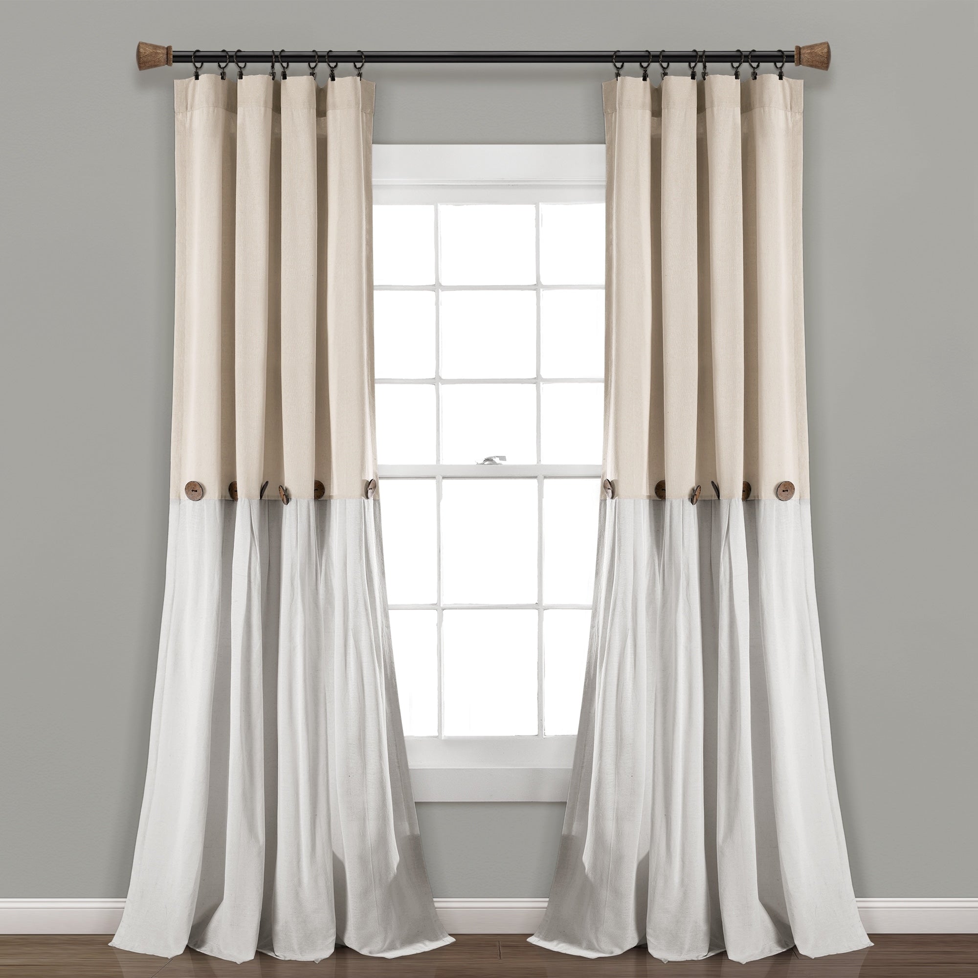 Lush Decor Linen Button Single Panel Window Curtain