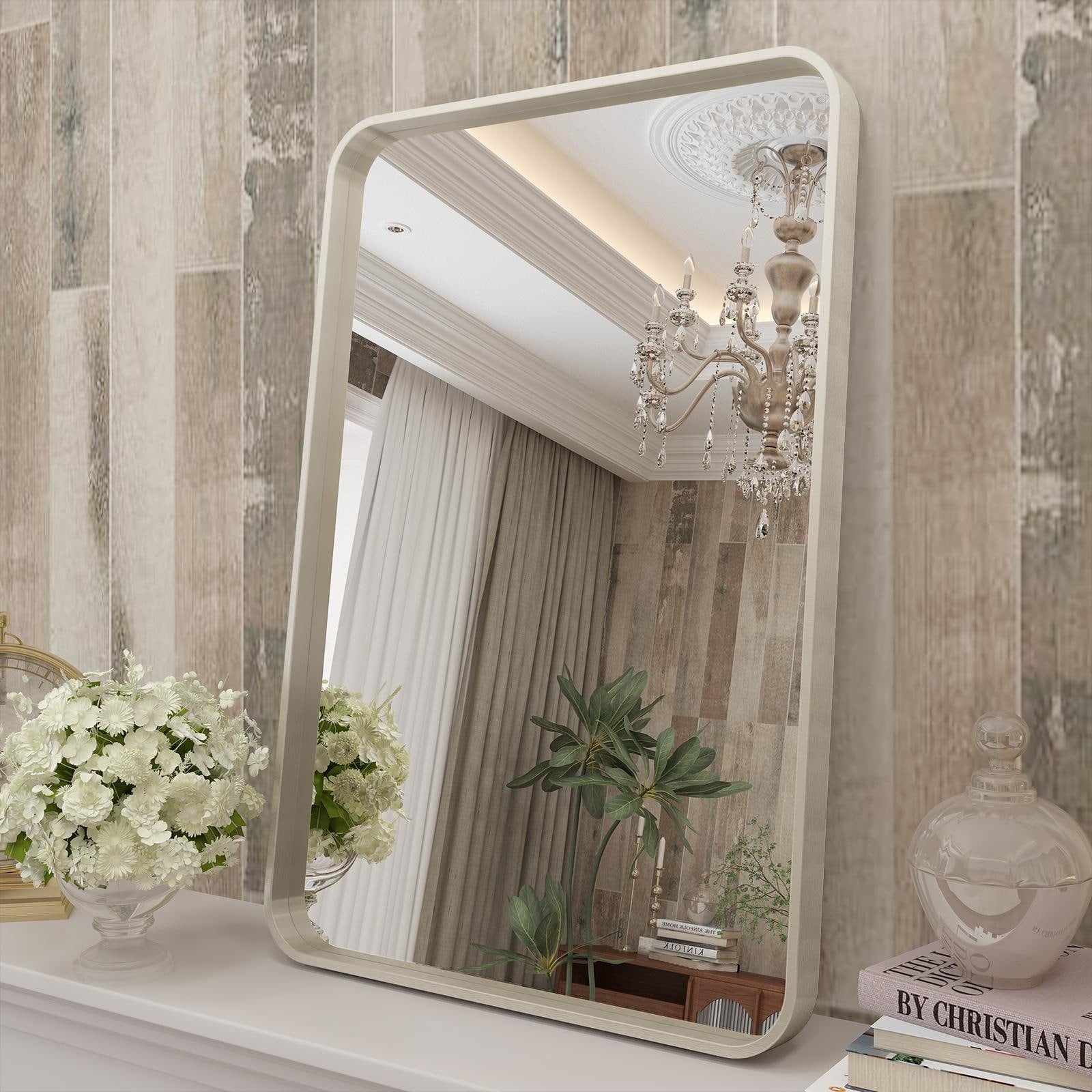 Apmir Metal Frame Tempered Glass Bathroom Vanity Mirror for Wall, Cloakroom, Bedroom