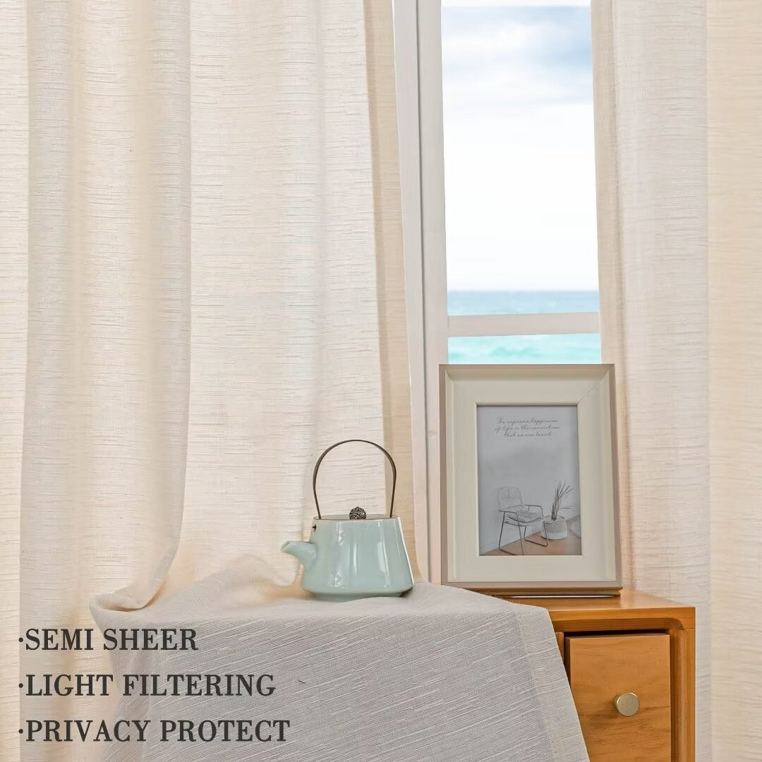 Cotton Blend Light Filtering Textured Back Tab/Rod Pocket Curtain Pair (Set of 2)