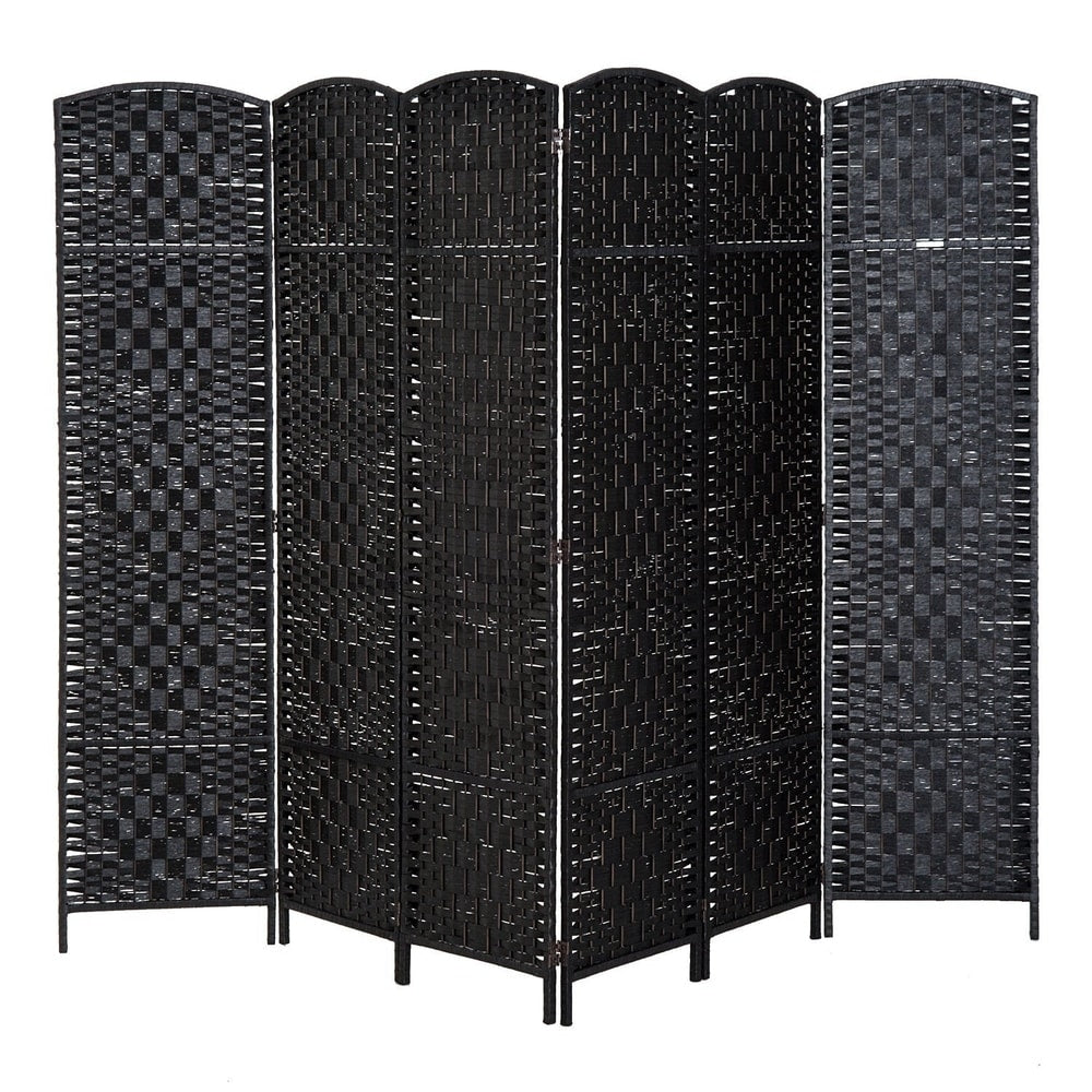 HomCom 6' Tall Wicker Weave Six Panel Room Divider Privacy Screen - Black Wood