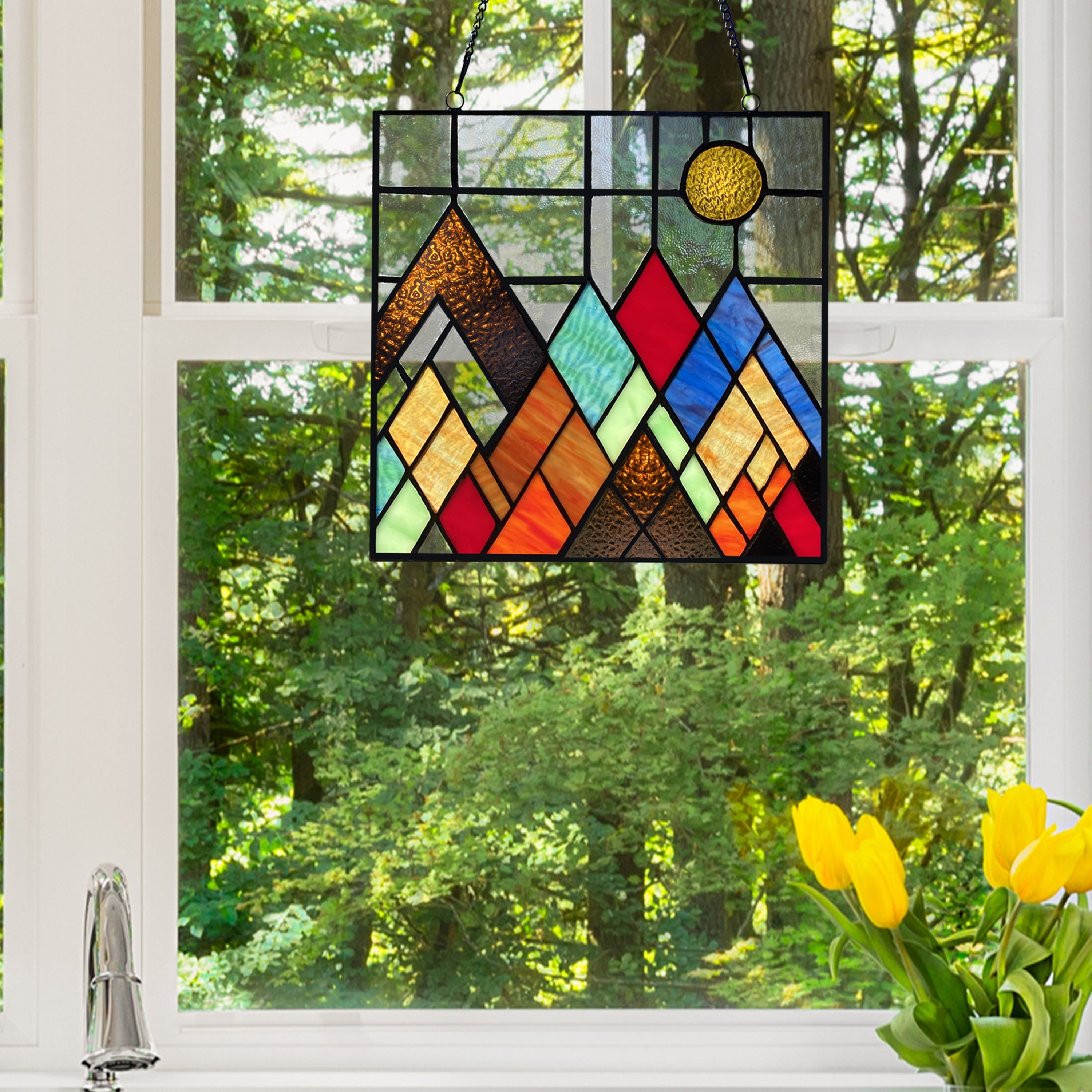 River of Goods River of Goods Beyond the Mountain Tops Stained Glass Window Panel - 10 x 0.25 x 10