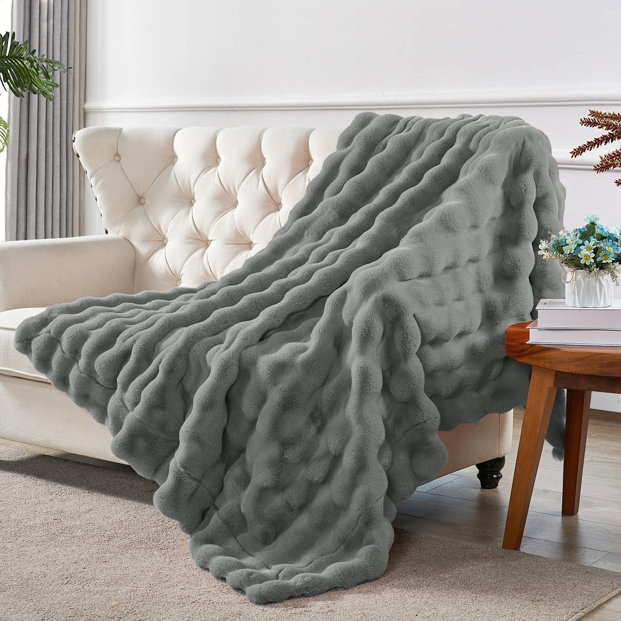 Home Soft Things Bubble Textured FauxFur Throw Cozy Soft Blankets