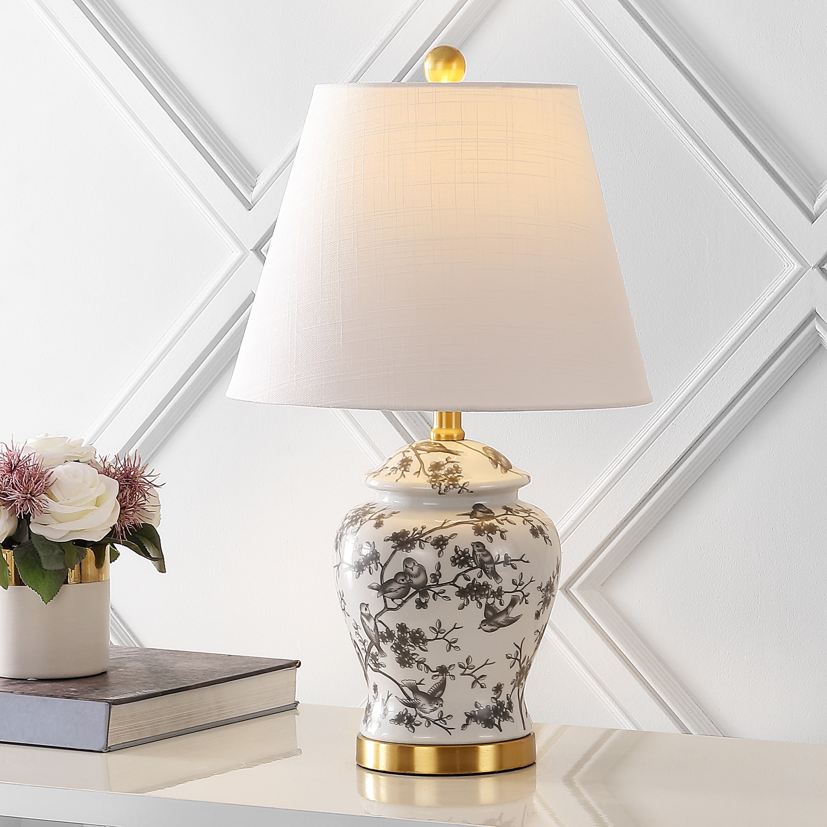 Penelope 22 Chinoiserie LED Table Lamp, Blue/White by JONATHAN Y