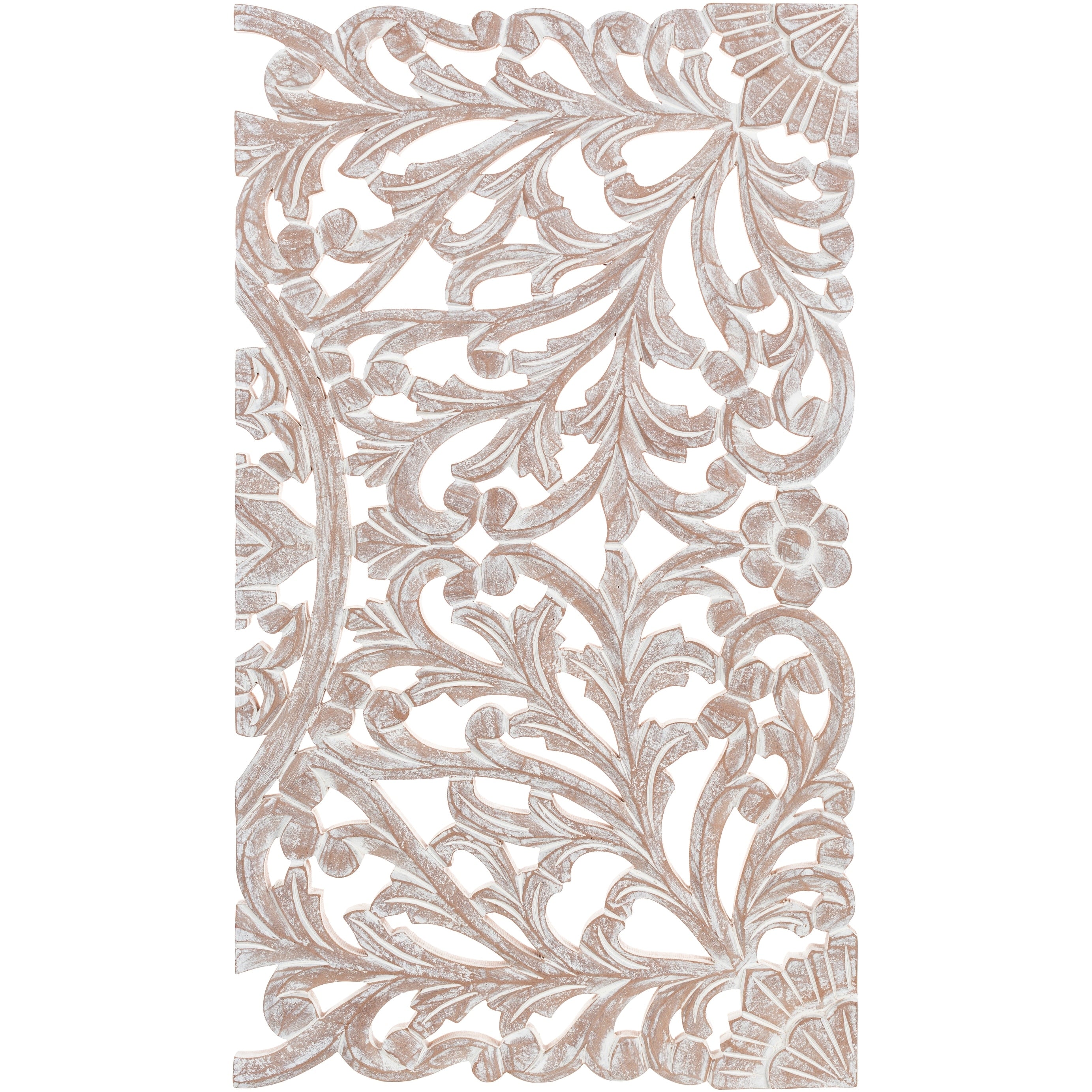 Norma Floral Hand Carved Natural Wooden 48x28-inch 3-Panel Wall Art