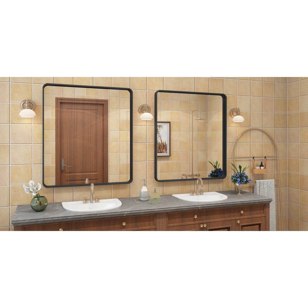 Apmir Metal Frame Tempered Glass Bathroom Vanity Mirror for Wall, Cloakroom, Bedroom