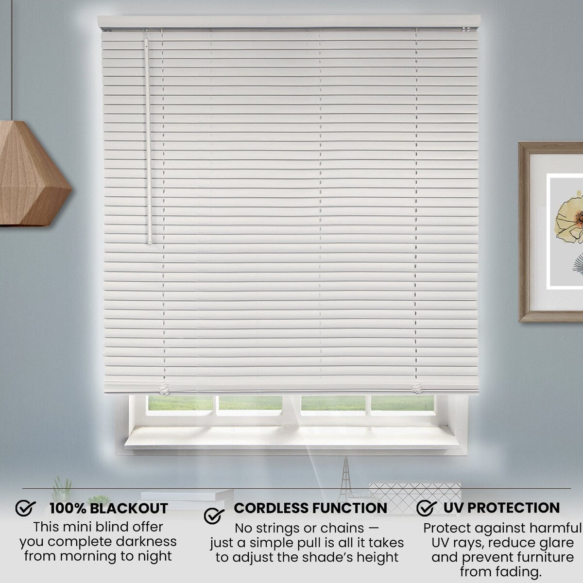 CHICOLOGY Cordless 1-Inch Vinyl Mini Blinds, Blackout