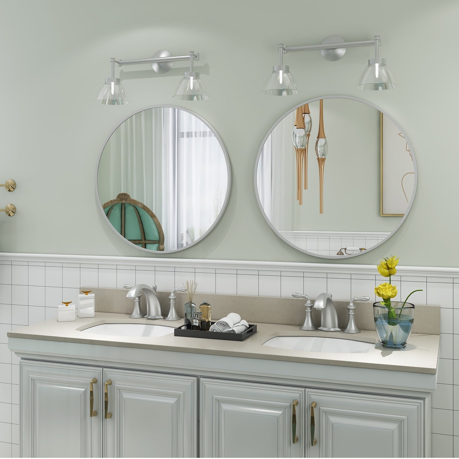 Full Size Round Bathroom Vanity Wall Mirror with Metal Frame