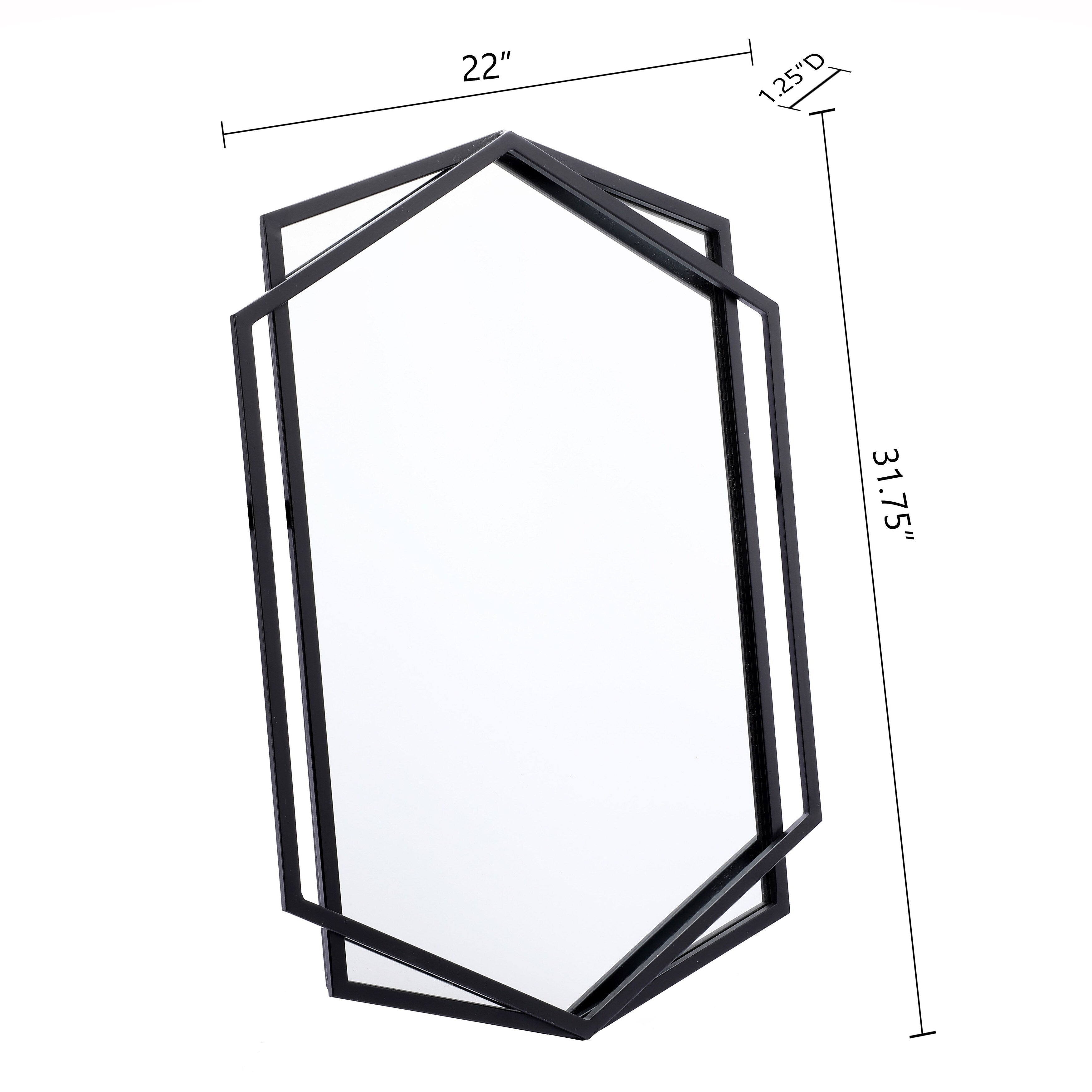 Black Metal Hexagon Frame Wall Accent Mirror, Bathroom Wall Mirror - 31.75 H x 22 W x 1.25 D