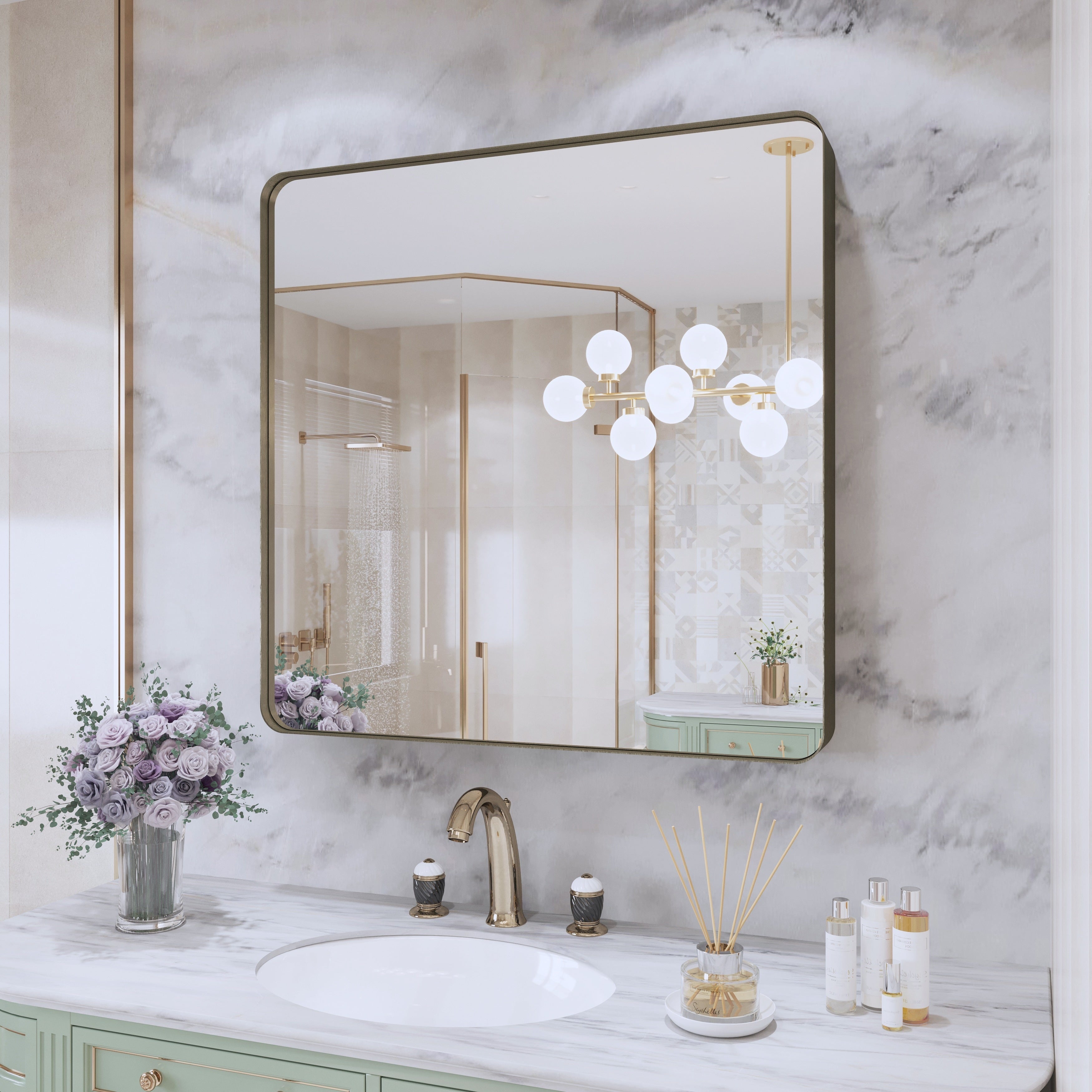 Framed Wall Mounted Bathroom Vanity Mirror