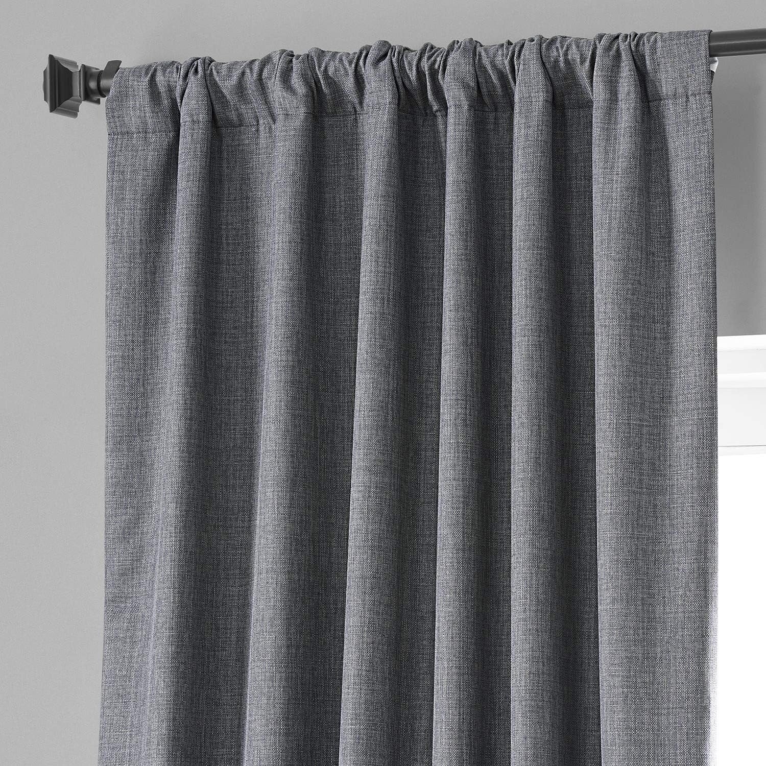 Exclusive Fabrics Faux Linen 100% Blackout Curtains Heat and Light Blocking - (1 Panel)