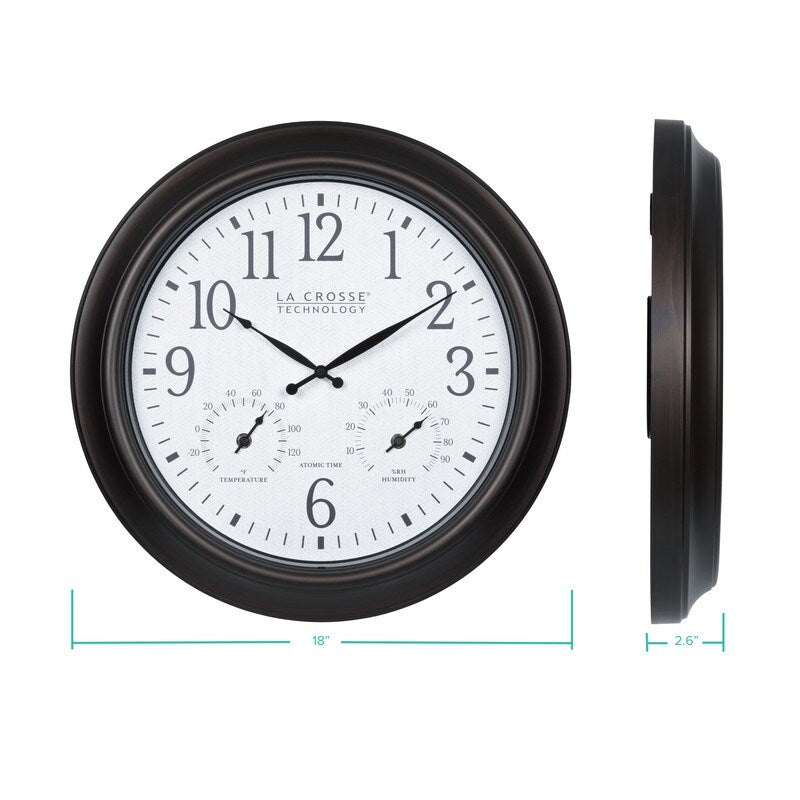 La Crosse 404-89027-INT 18 Outdoor Brown Atomic Analog Temp Clock