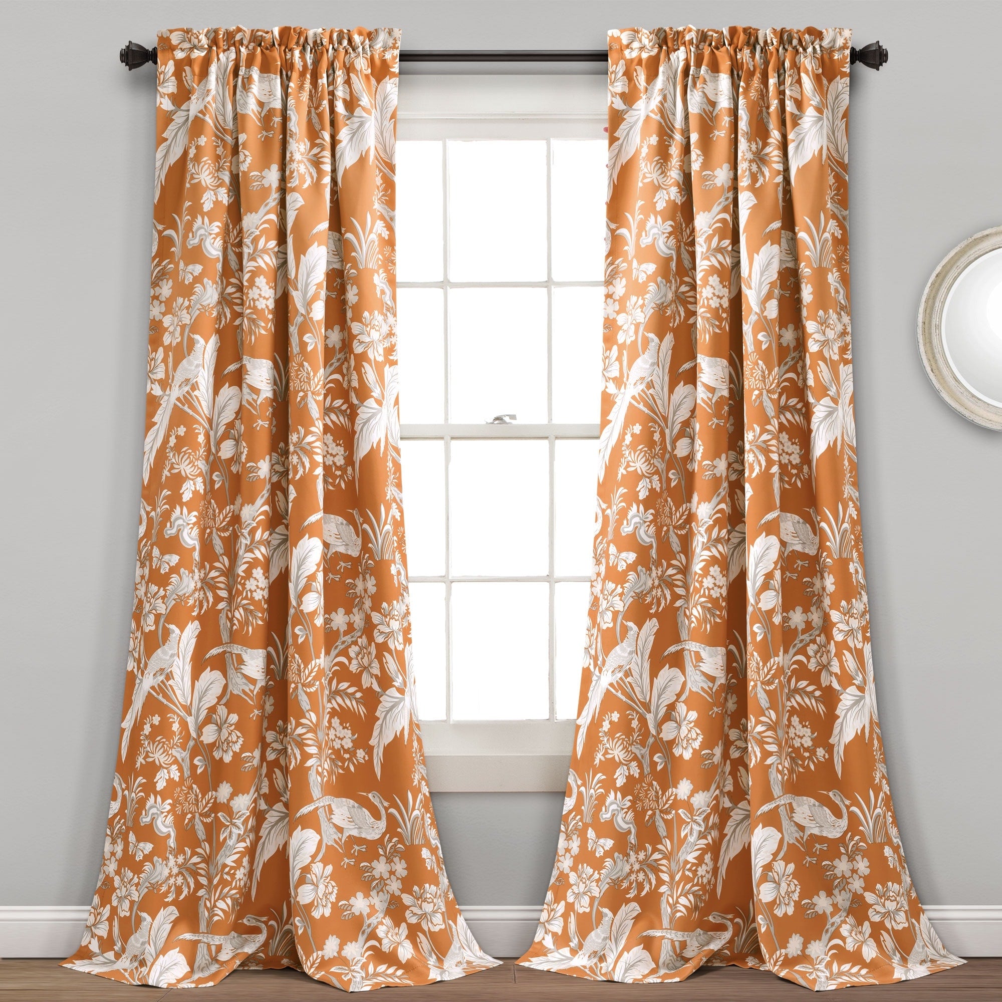 Lush Decor Dolores Light Filtering Floral Bird Print Curtain Pair Panels