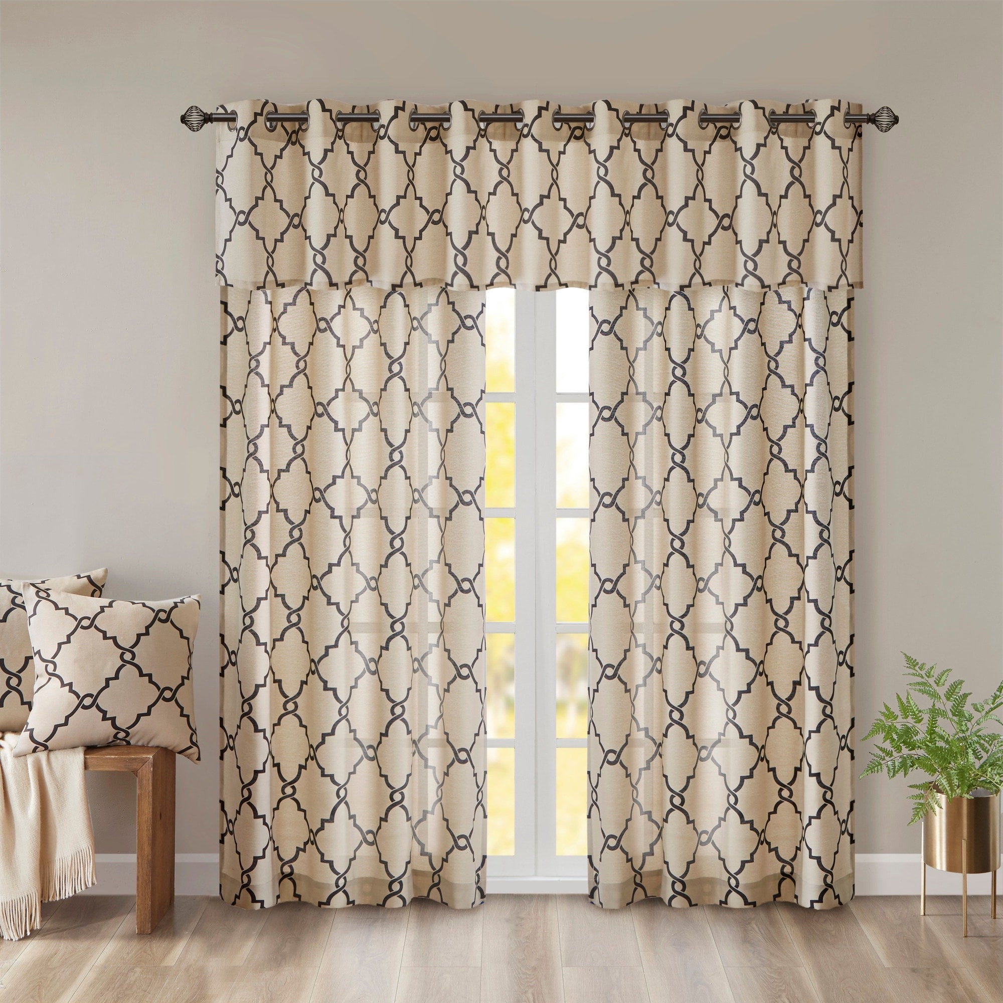 Madison Park Westmont Fretwork Print Grommet Top Window Single Curtain Panel