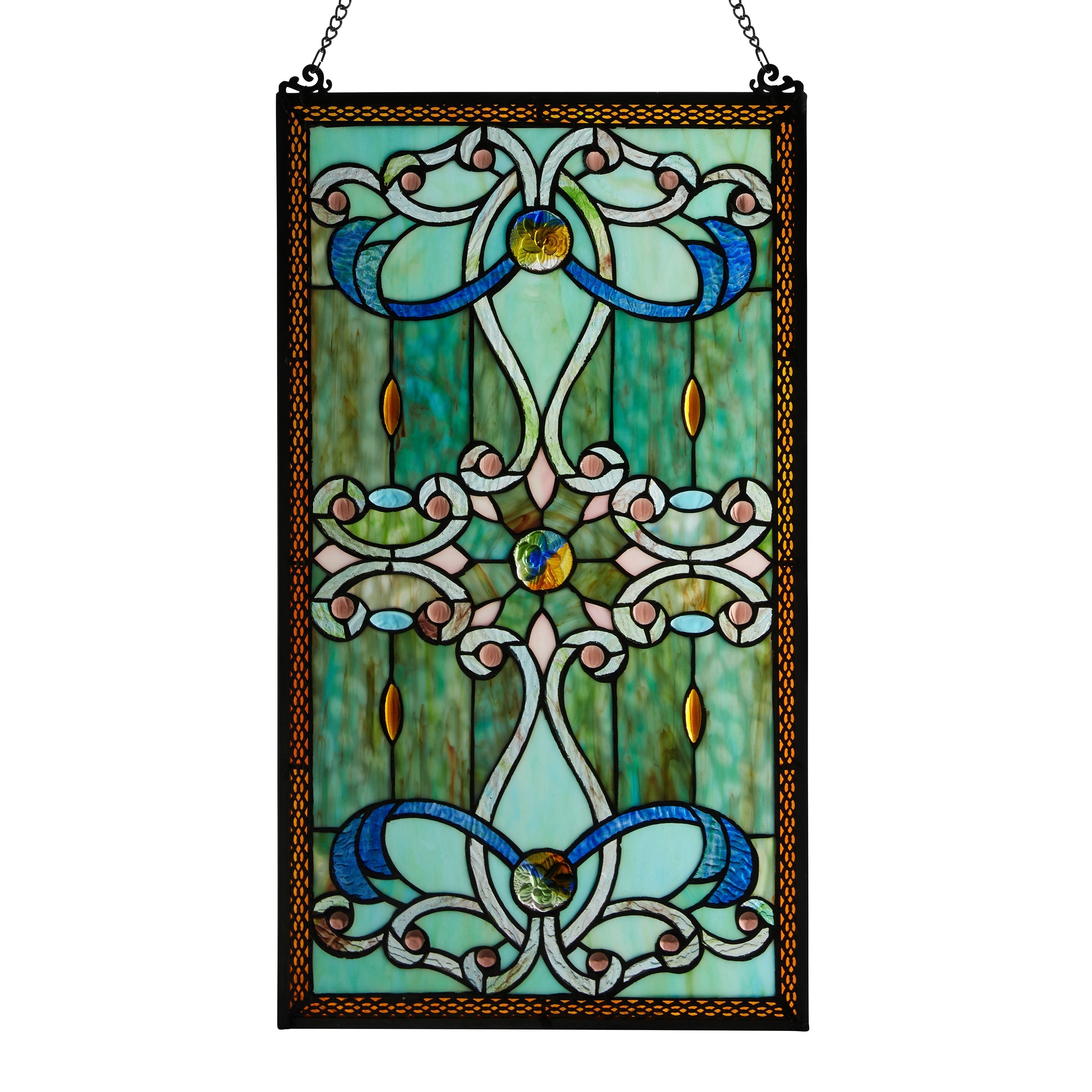 River of Goods Brandi's Tiffany Style Stained Glass Green 26-inch Window Panel - 15L x 0.25W x 26H