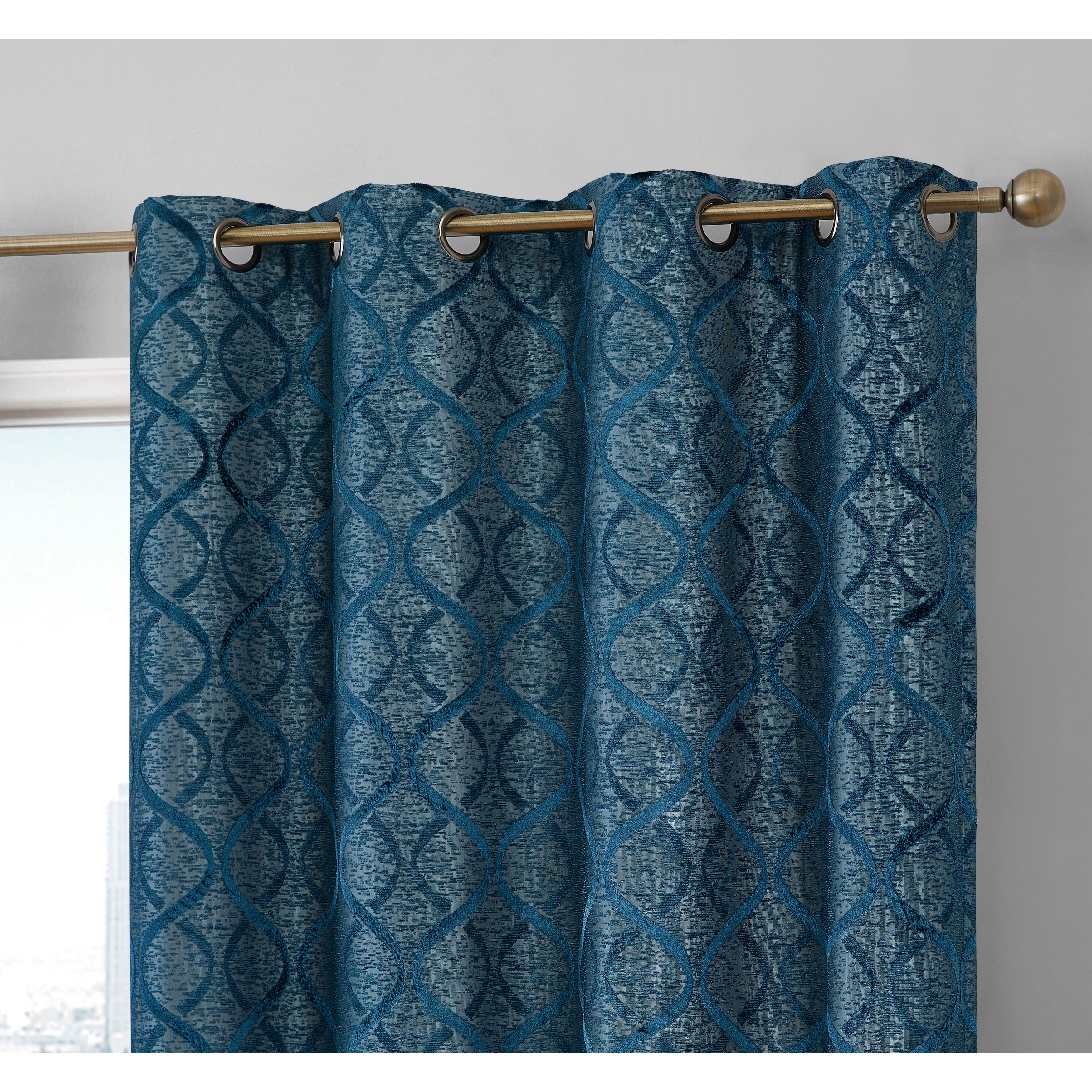 HLC.me Lattice Flocked 100% Complete Blackout Thermal Insulated Window Curtain Grommet Panels - Set of 2