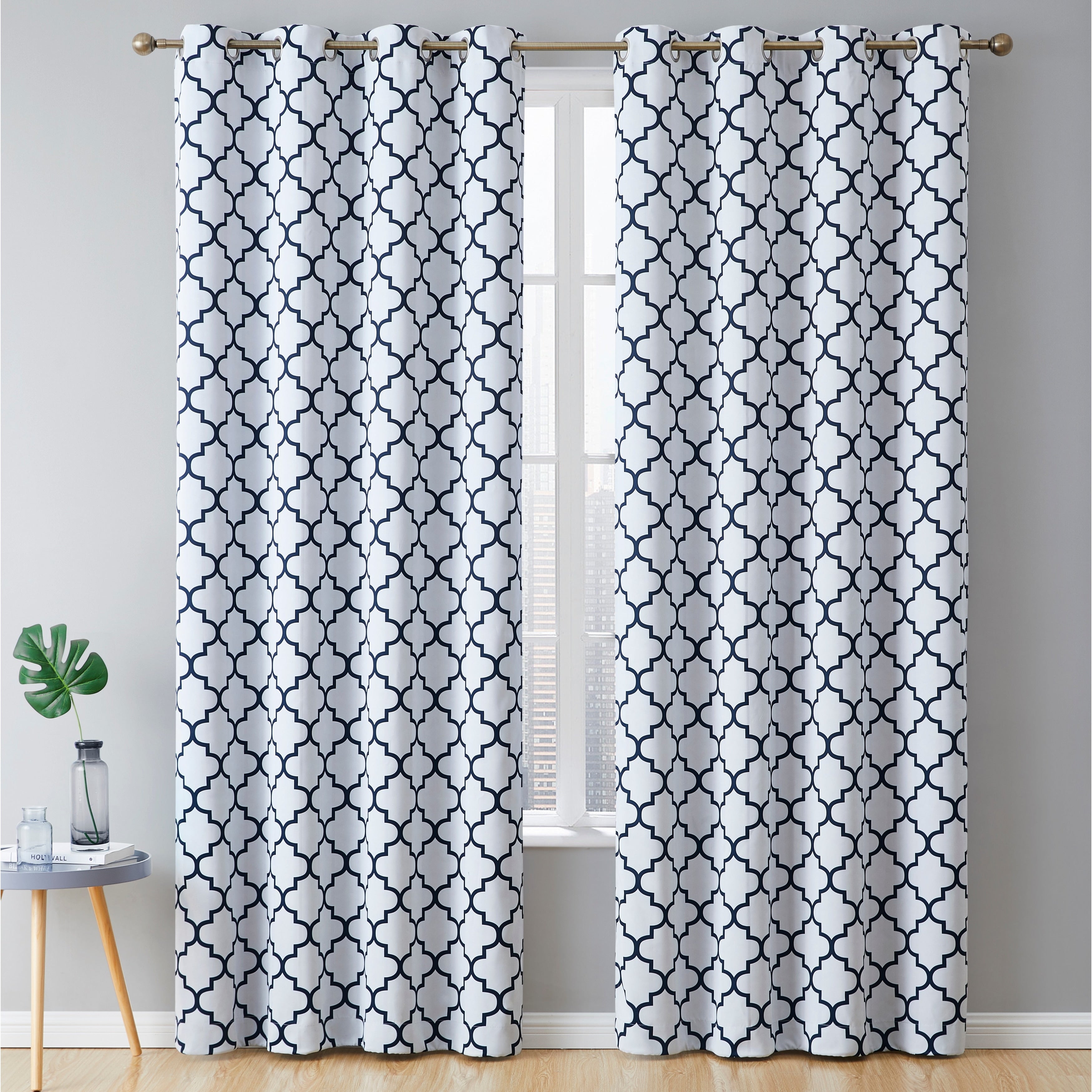 HLC.me Lattice Geometric Blackout Thermal Privacy Room Darkening Grommet Window Drapes Curtain Panels - Set of 2