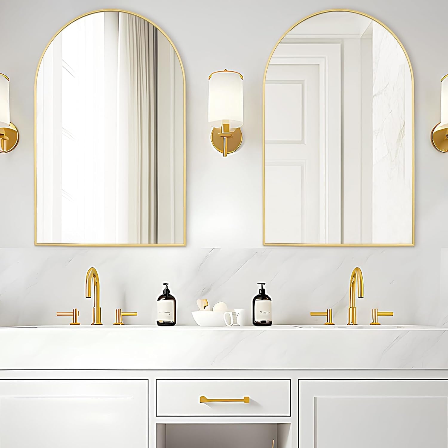 2 Pack Bathroom Arch Aluminum Wall Mirror Vanity Mirrors