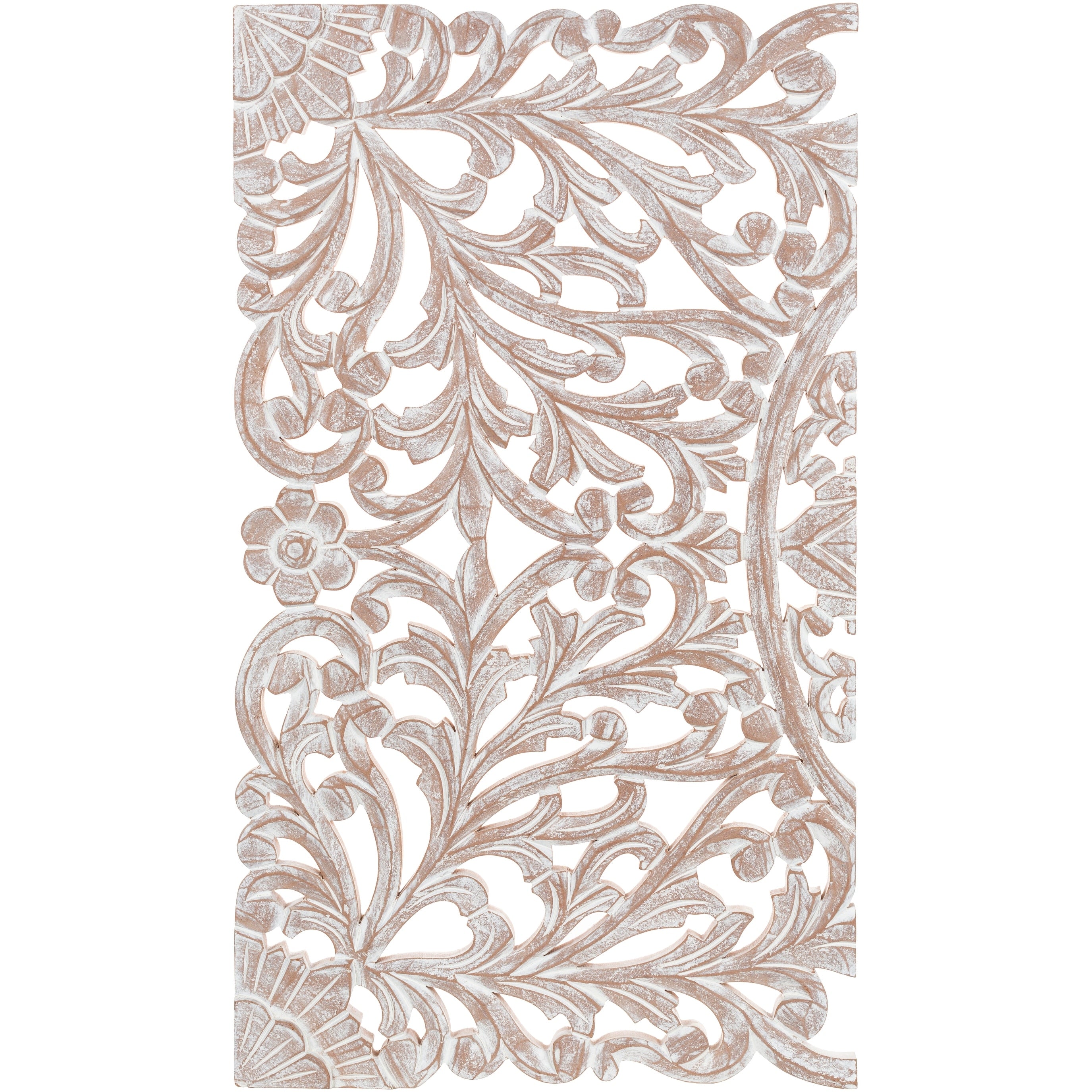 Norma Floral Hand Carved Natural Wooden 48x28-inch 3-Panel Wall Art