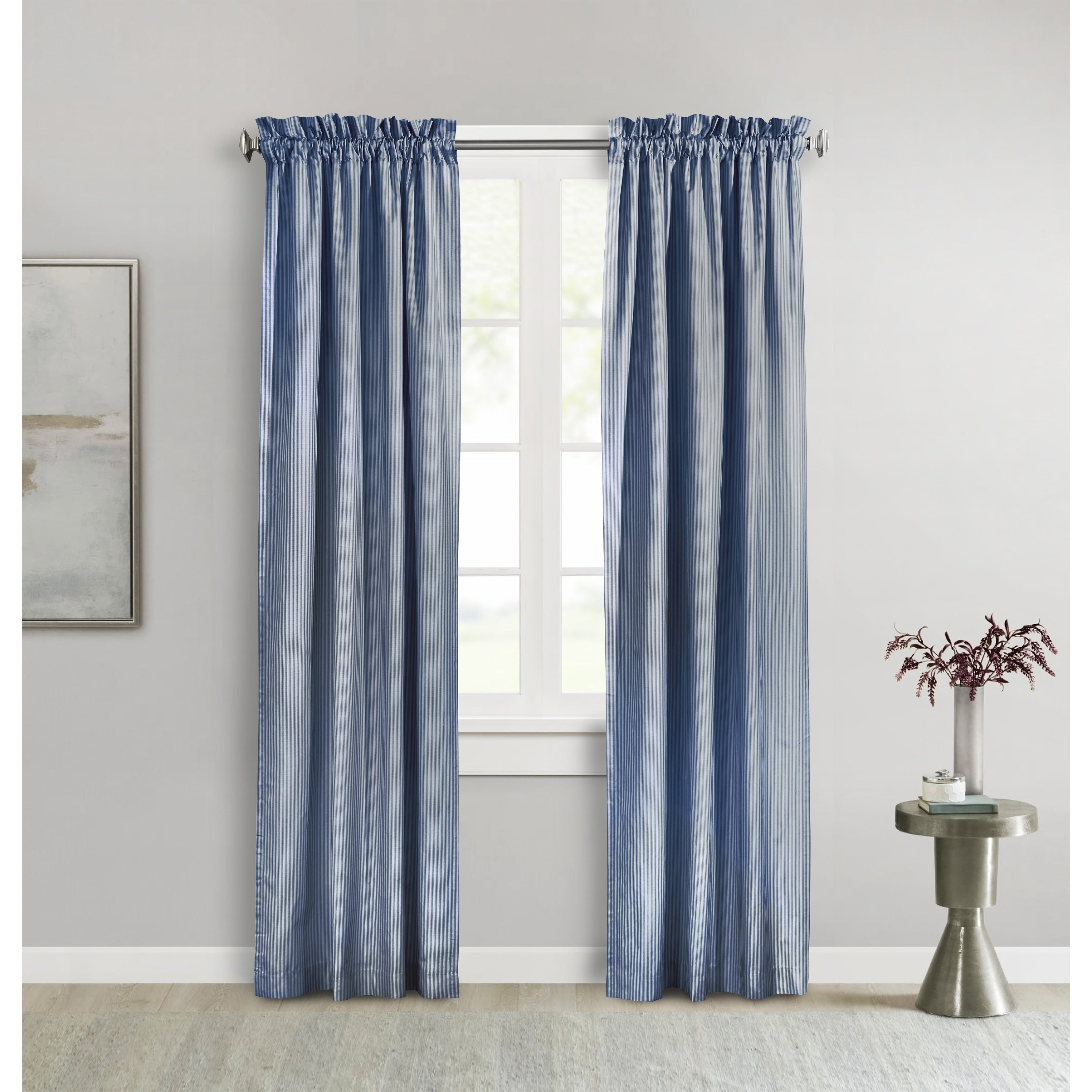 ThermaLogic Ticking Stripe Pole Top Window Curtain Panel Set