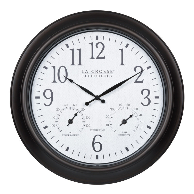 La Crosse 404-89027-INT 18 Outdoor Brown Atomic Analog Temp Clock