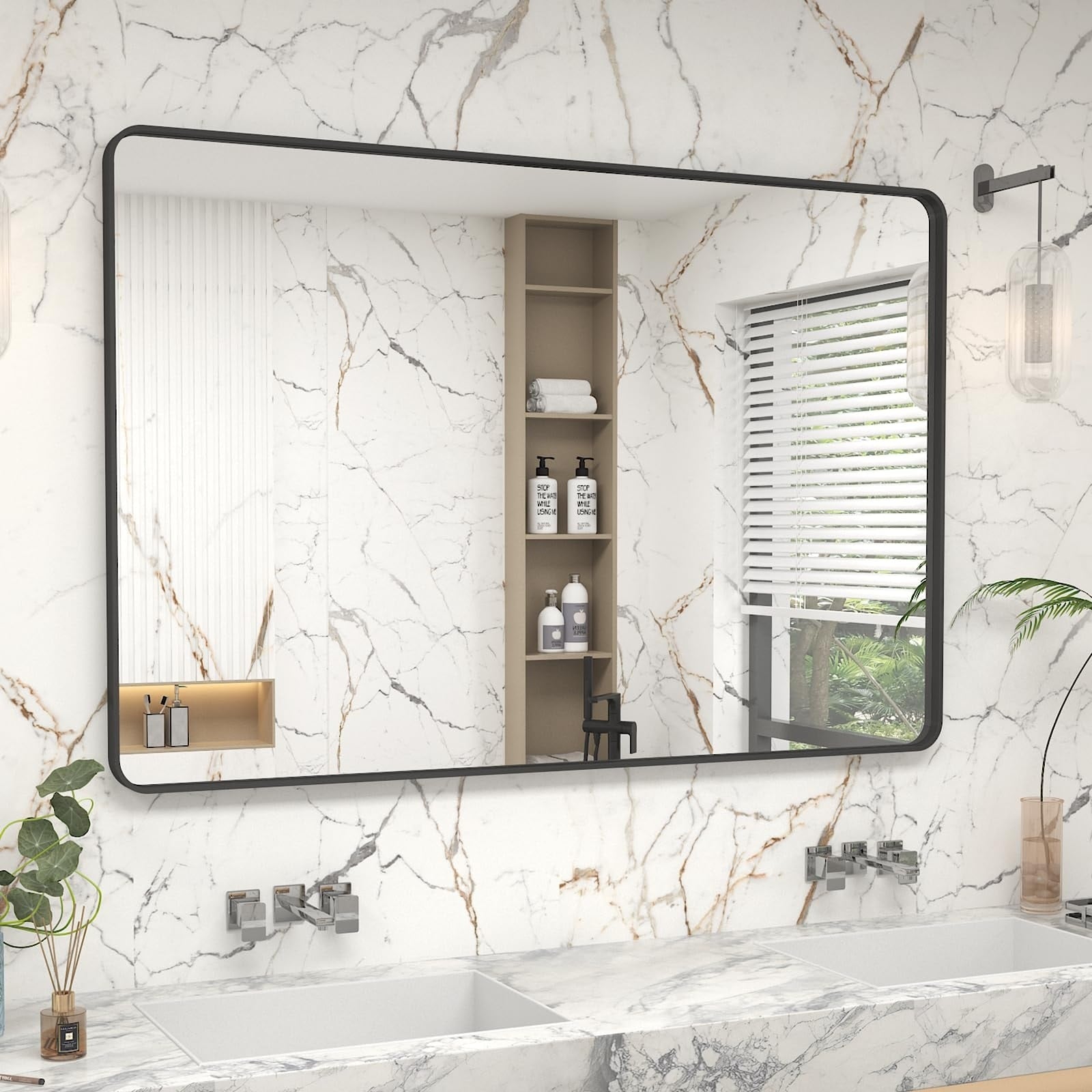 Apmir Metal Frame Tempered Glass Bathroom Vanity Mirror for Wall, Cloakroom, Bedroom